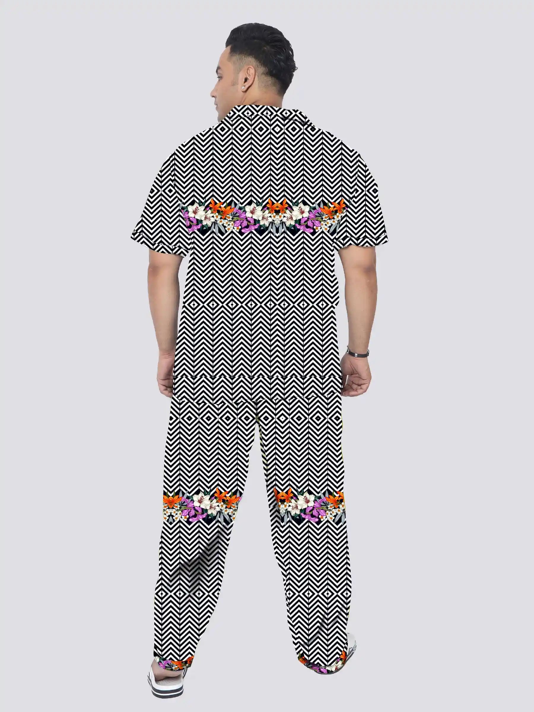 Tropical Leaves Flowers Plus Size Men's Full Co-ord Set
