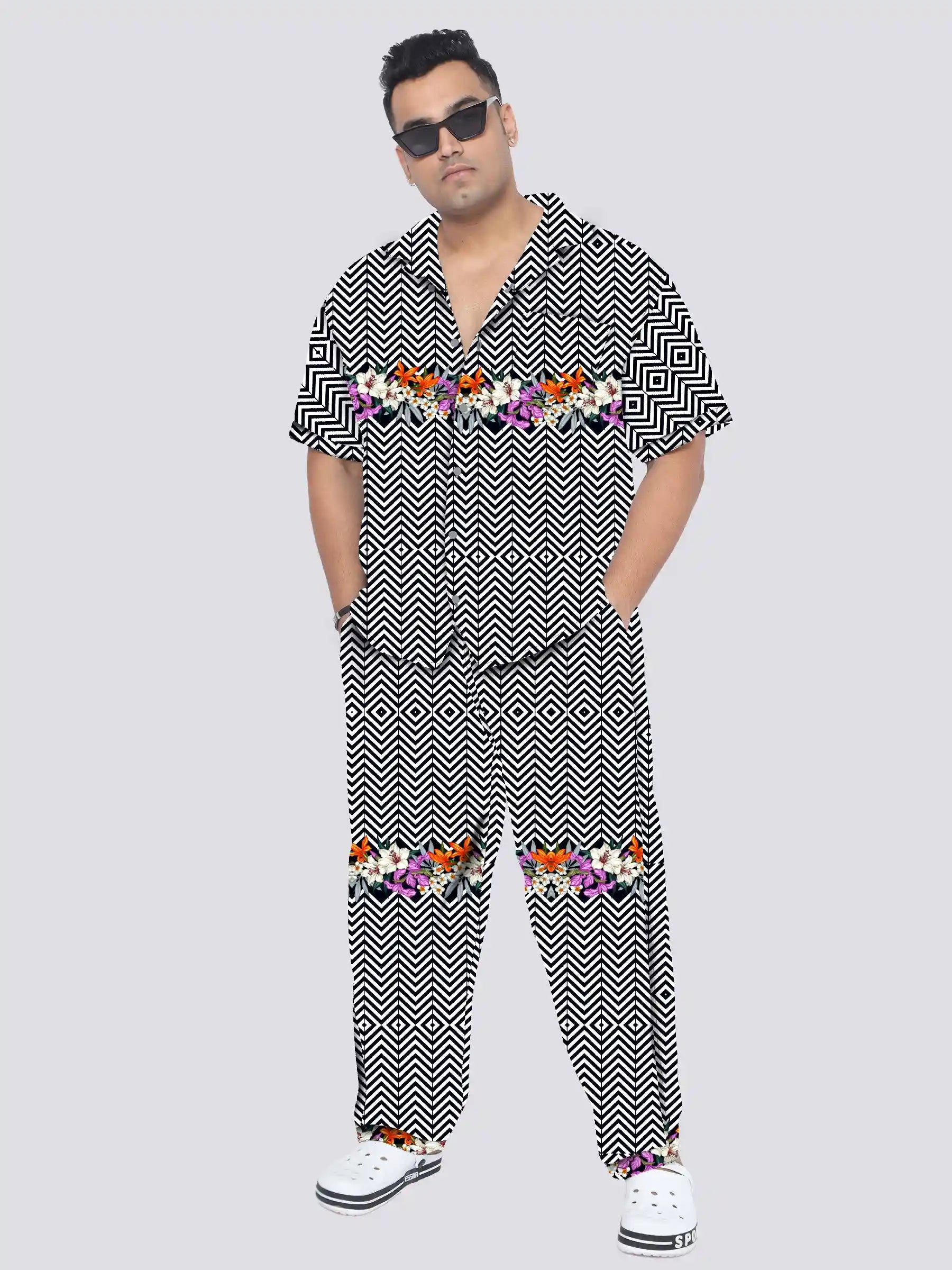 Tropical Leaves Flowers Plus Size Men's Full Co-ord Set