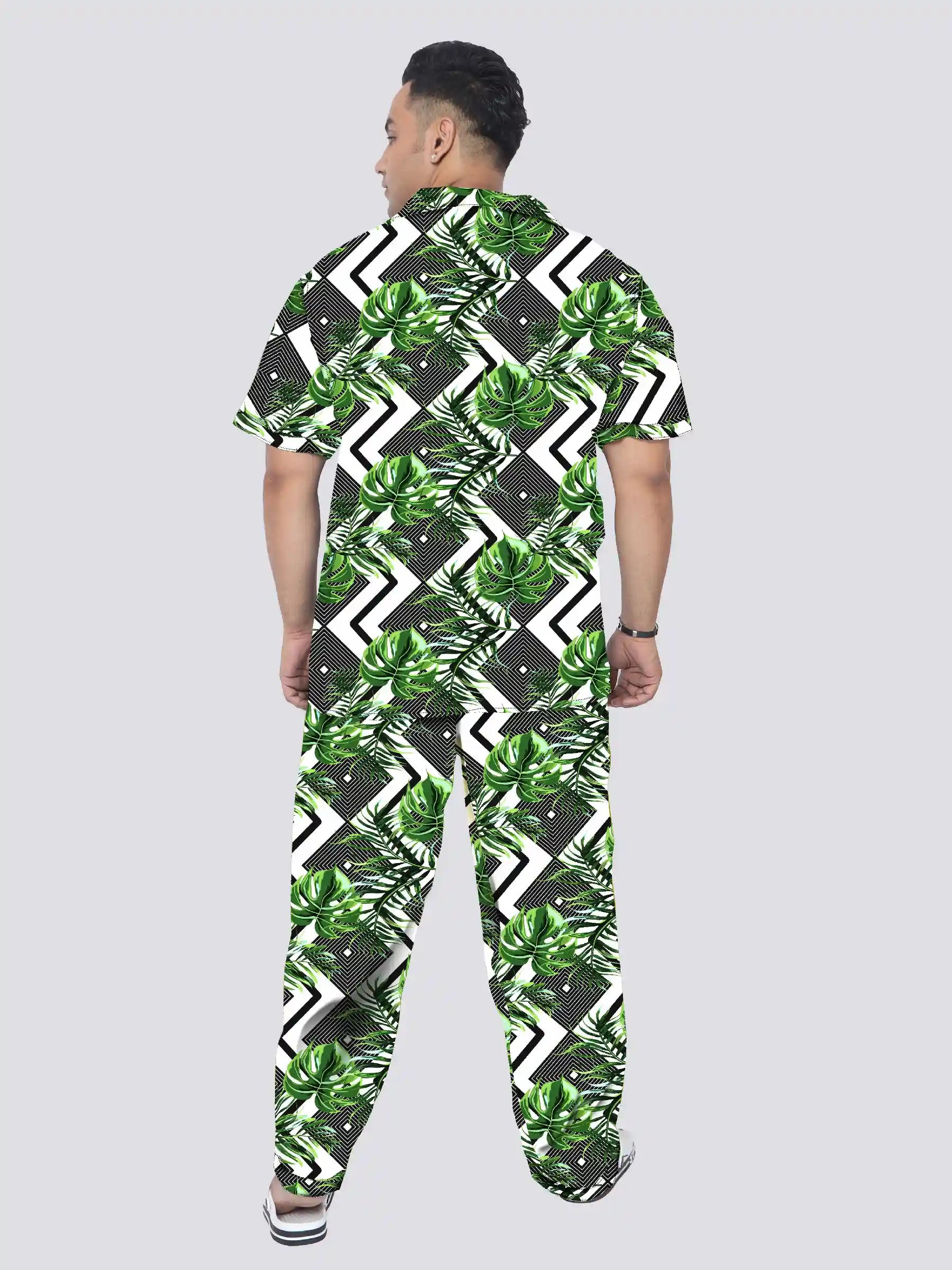 Tropical Leaves Ornament Plus Size Men's Full Co-ord Set