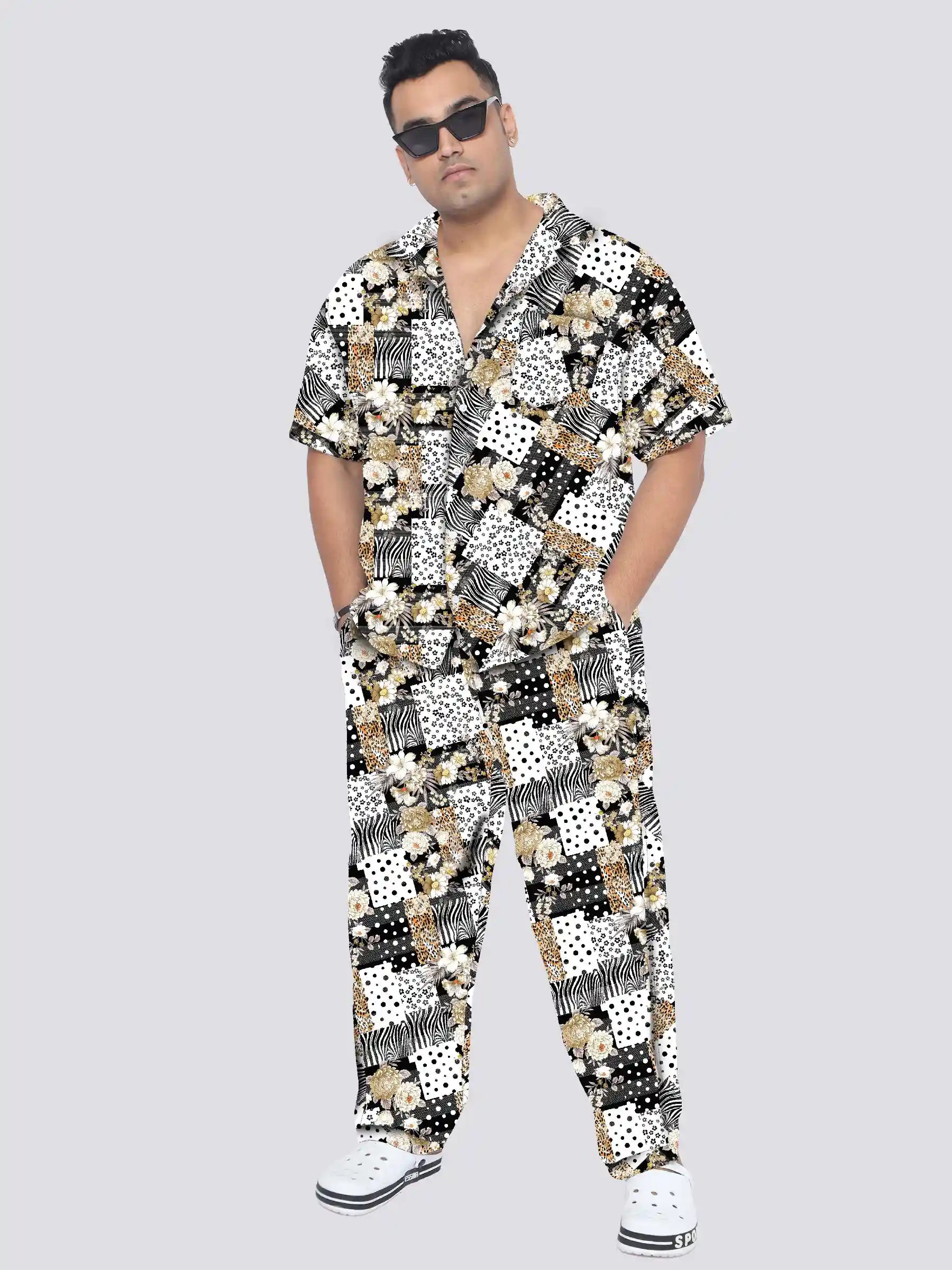 Leopard Patchwork Plus Size Men's Full Co-ord Set
