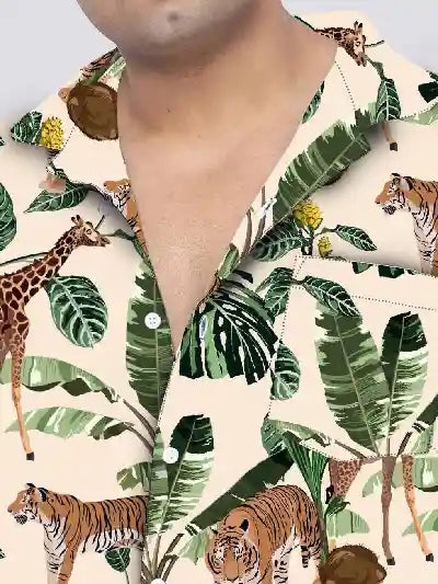 Tiger and Giraffe Printed Plus Size Men's Full Co-ord Set