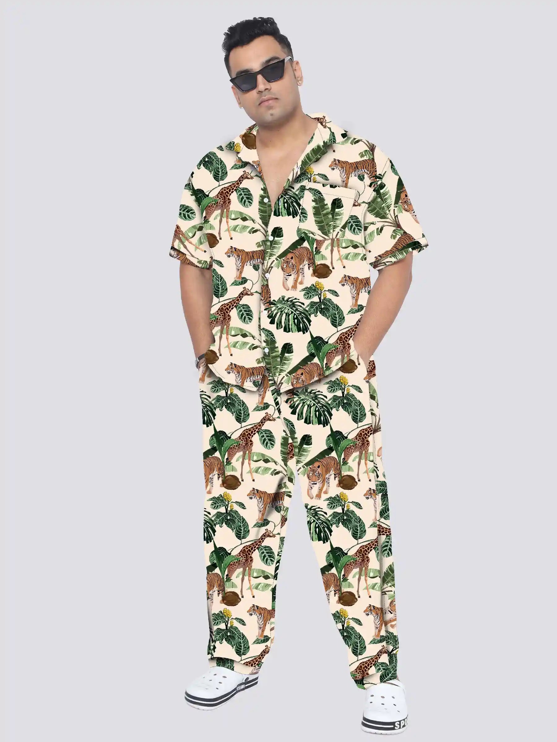 Tiger and Giraffe Printed Plus Size Men's Full Co-ord Set