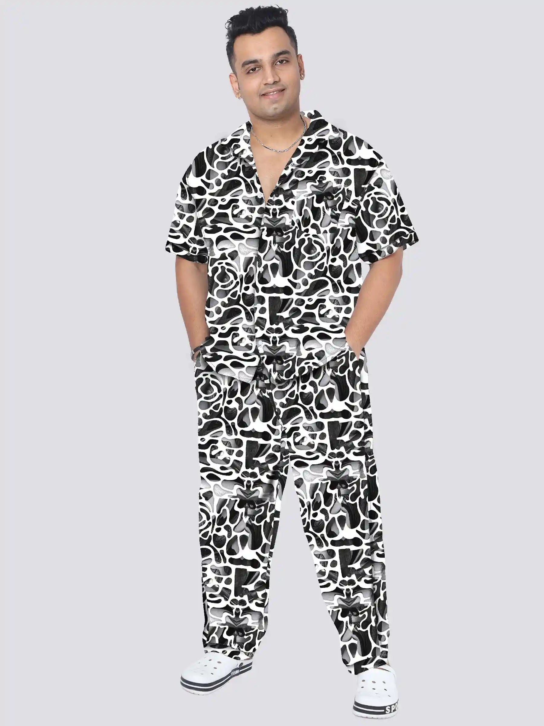 Amorphous Shapes Printed Plus Size Men's Full Co-ord Set