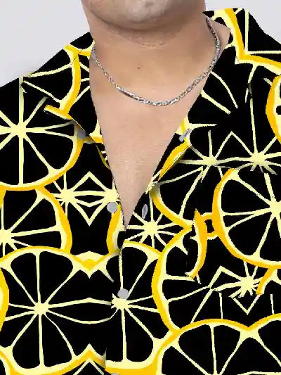 Lemon Slices Printed Plus Size Men's Full Co-ord Set