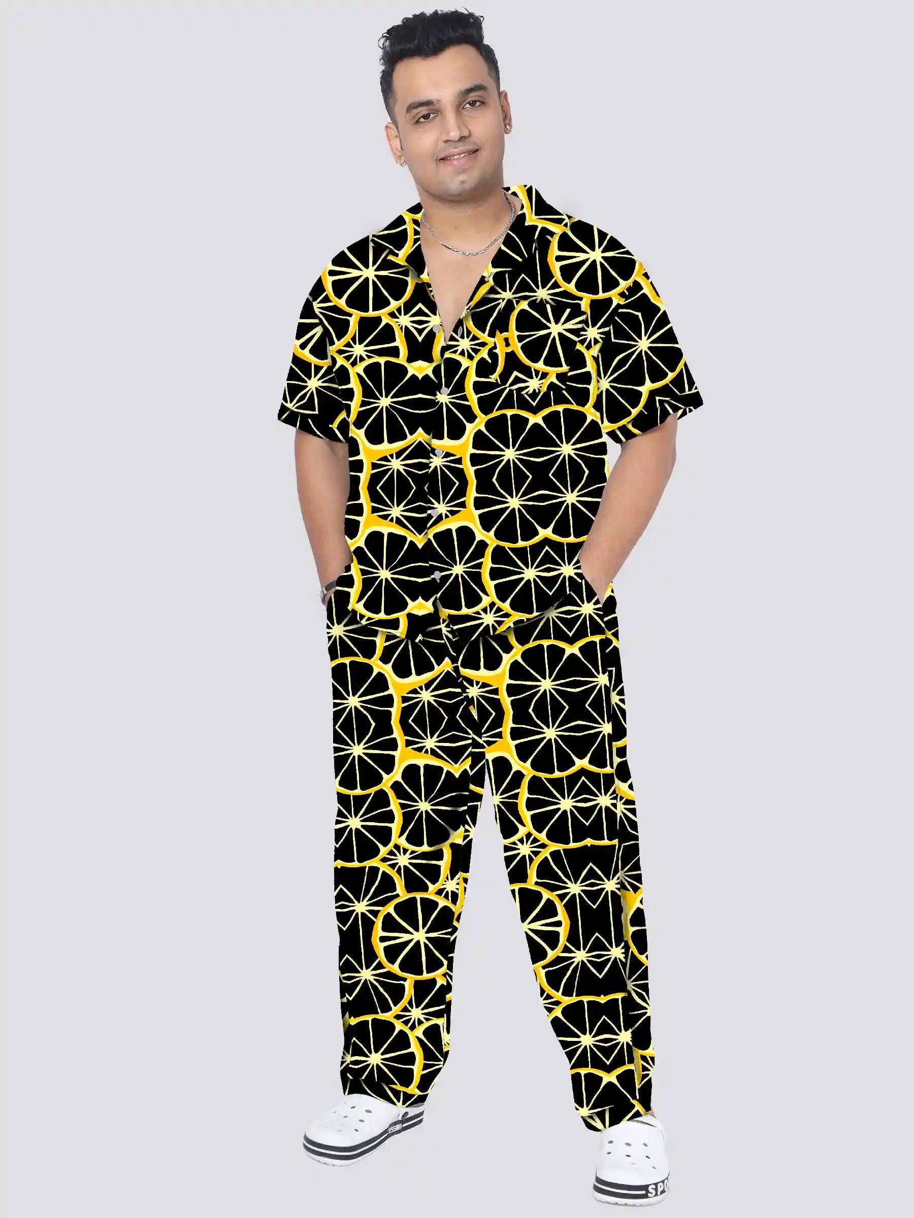 Lemon Slices Printed Plus Size Men's Full Co-ord Set