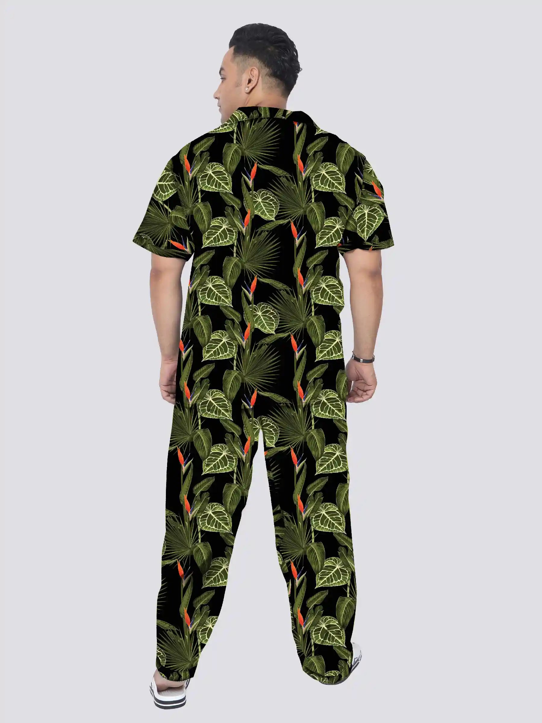 Bird of Paradise Plant Printed Plus Size Men's Full Co-ord Set