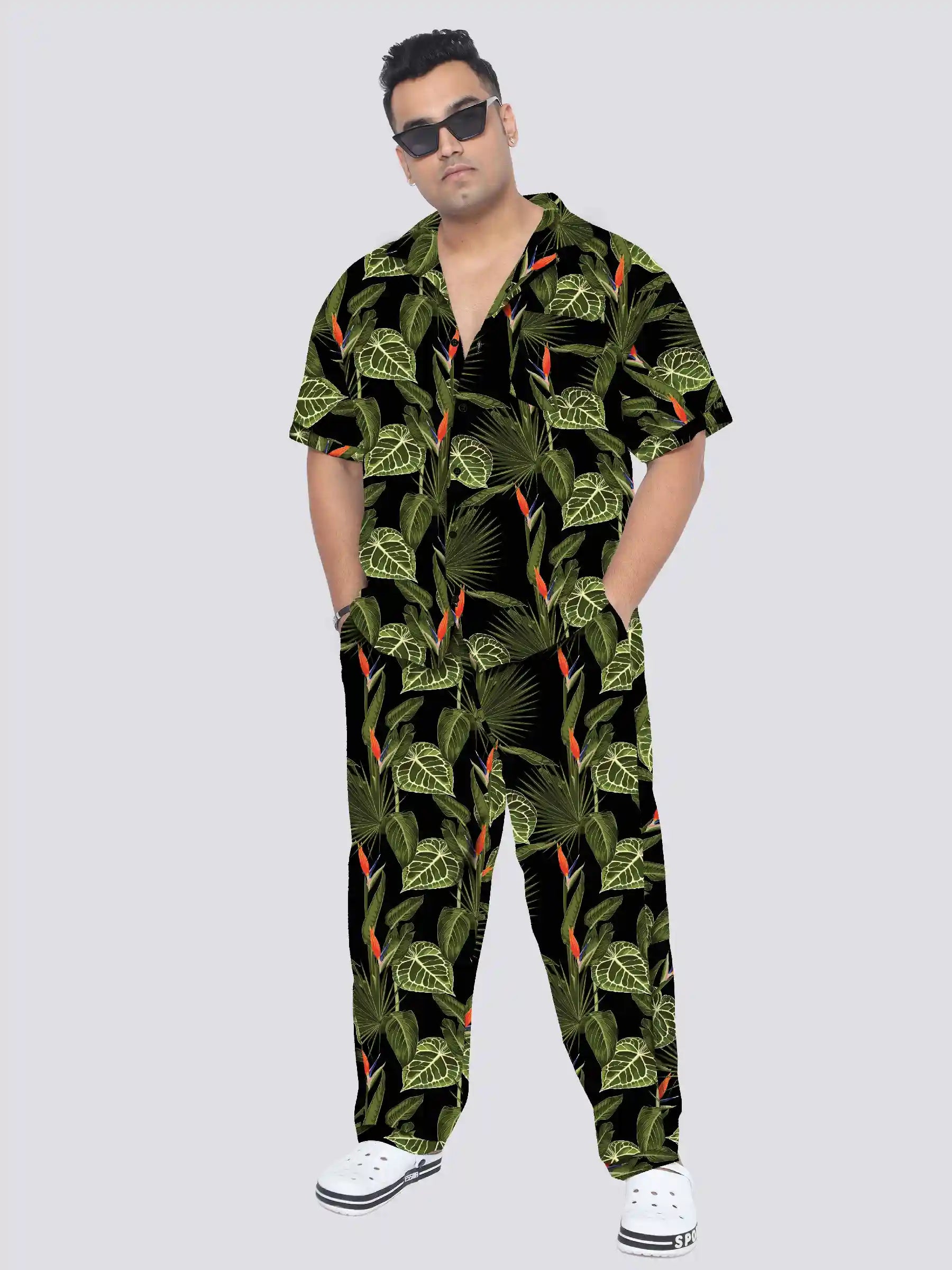 Bird of Paradise Plant Printed Plus Size Men's Full Co-ord Set