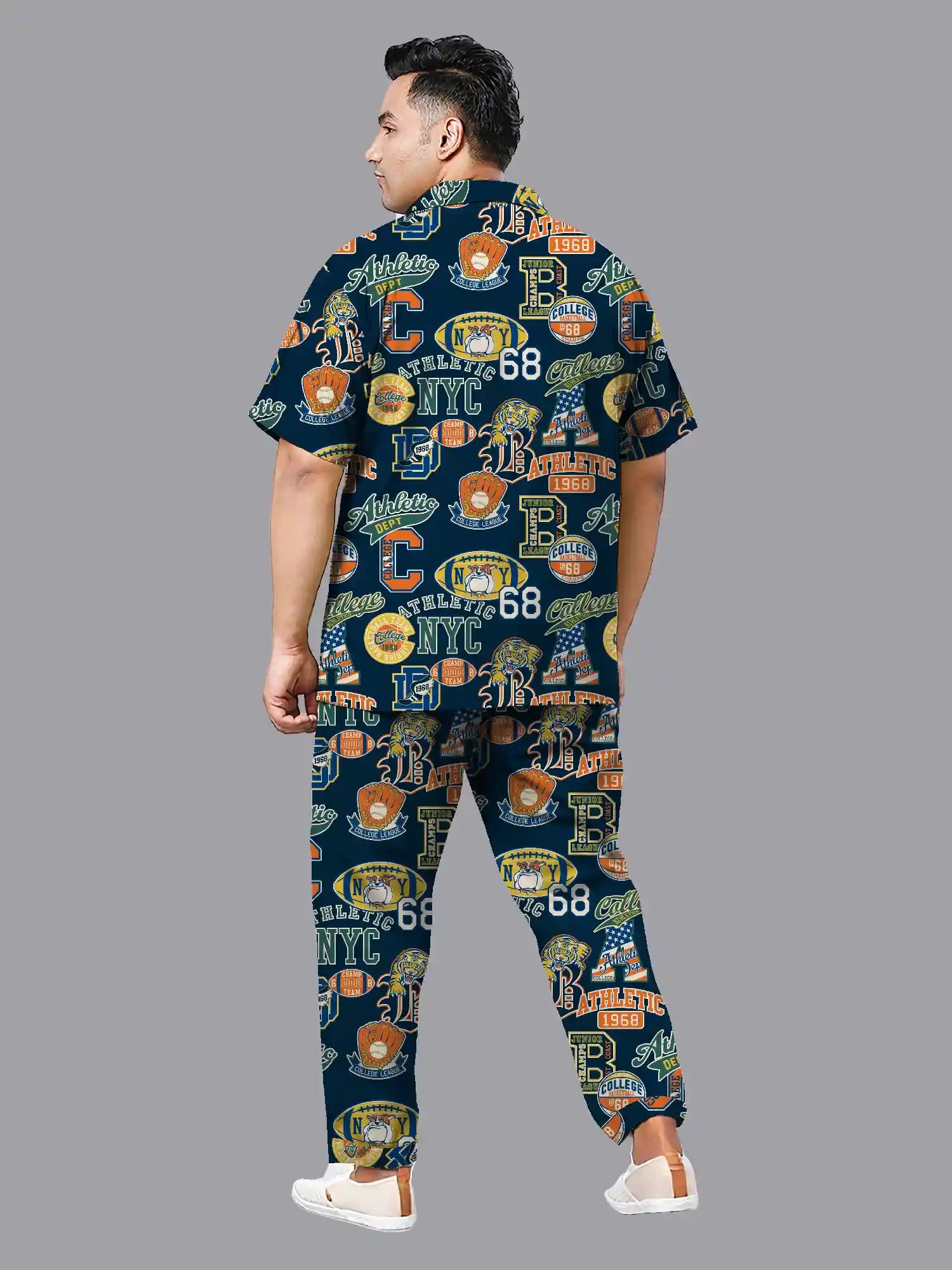 Athletic Motifs Print Plus Size Men’s Full Co-ord Set