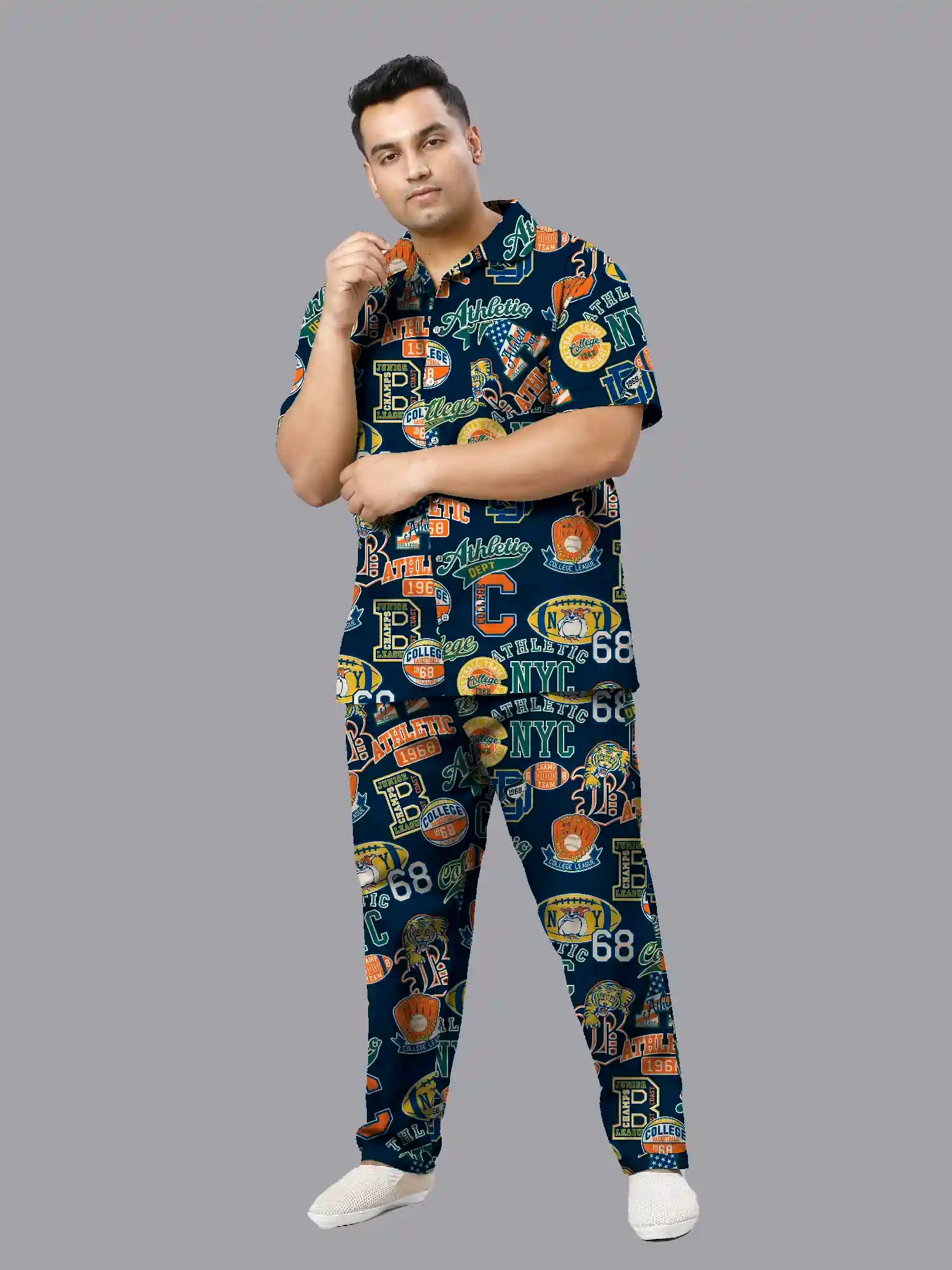 Athletic Motifs Print Plus Size Men’s Full Co-ord Set