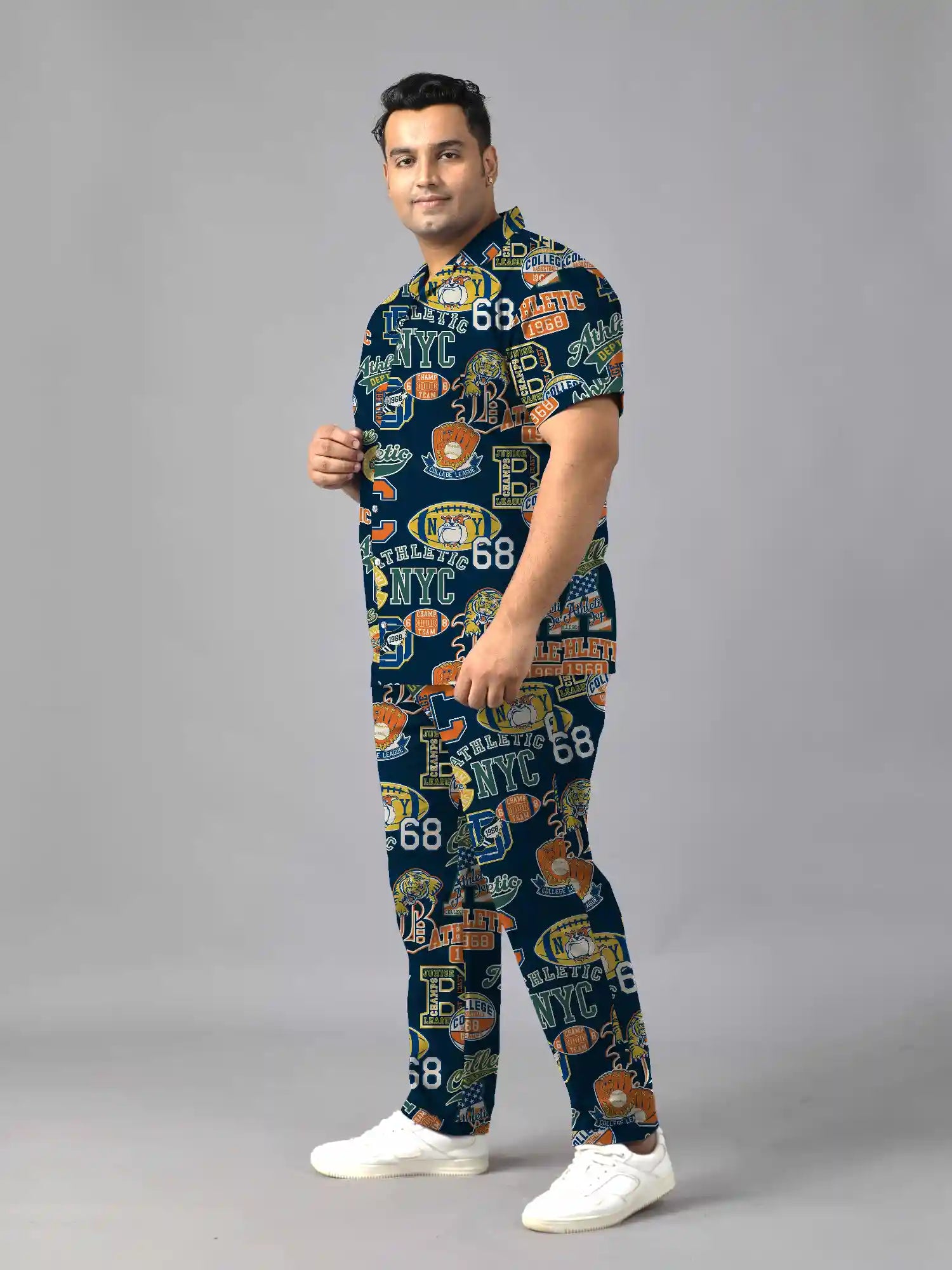 Athletic Motifs Print Plus Size Men’s Full Co-ord Set