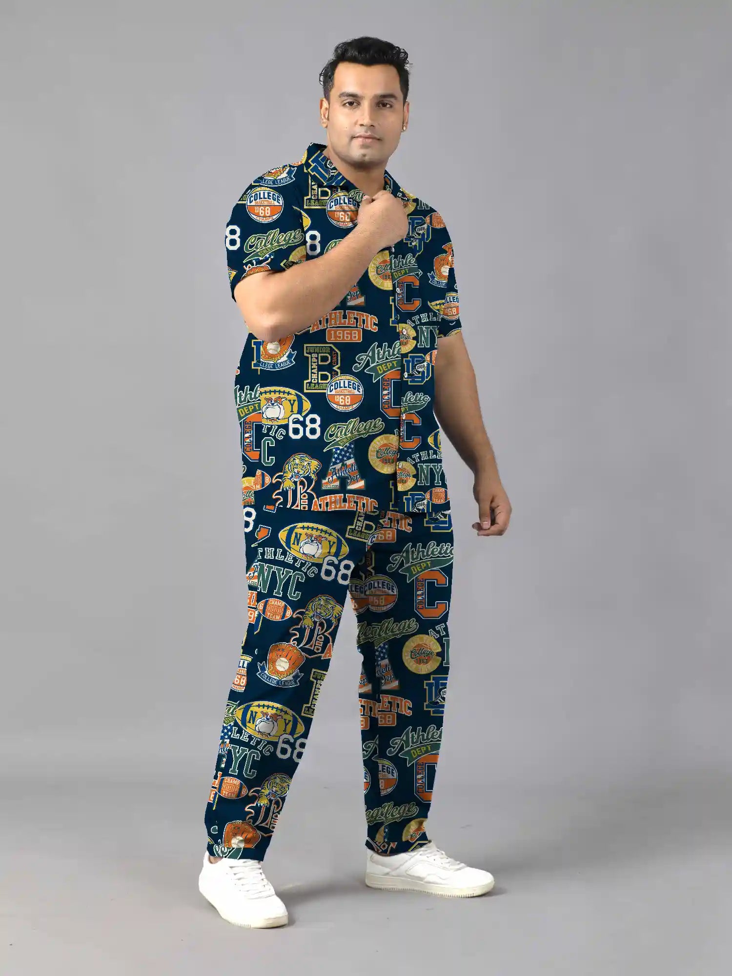 Athletic Motifs Print Plus Size Men’s Full Co-ord Set