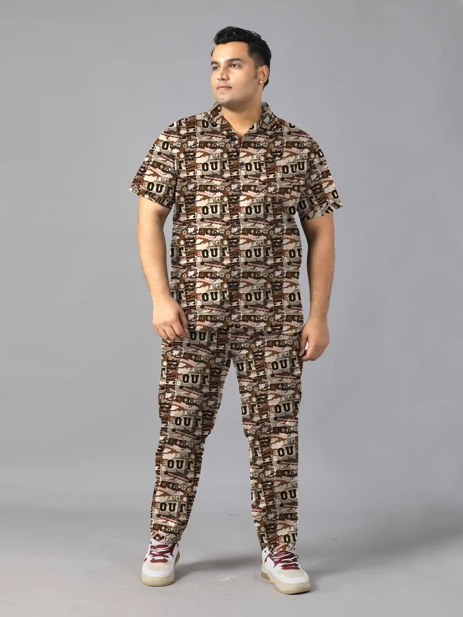 Black Out Print Plus Size Men’s Full Co-ord Set