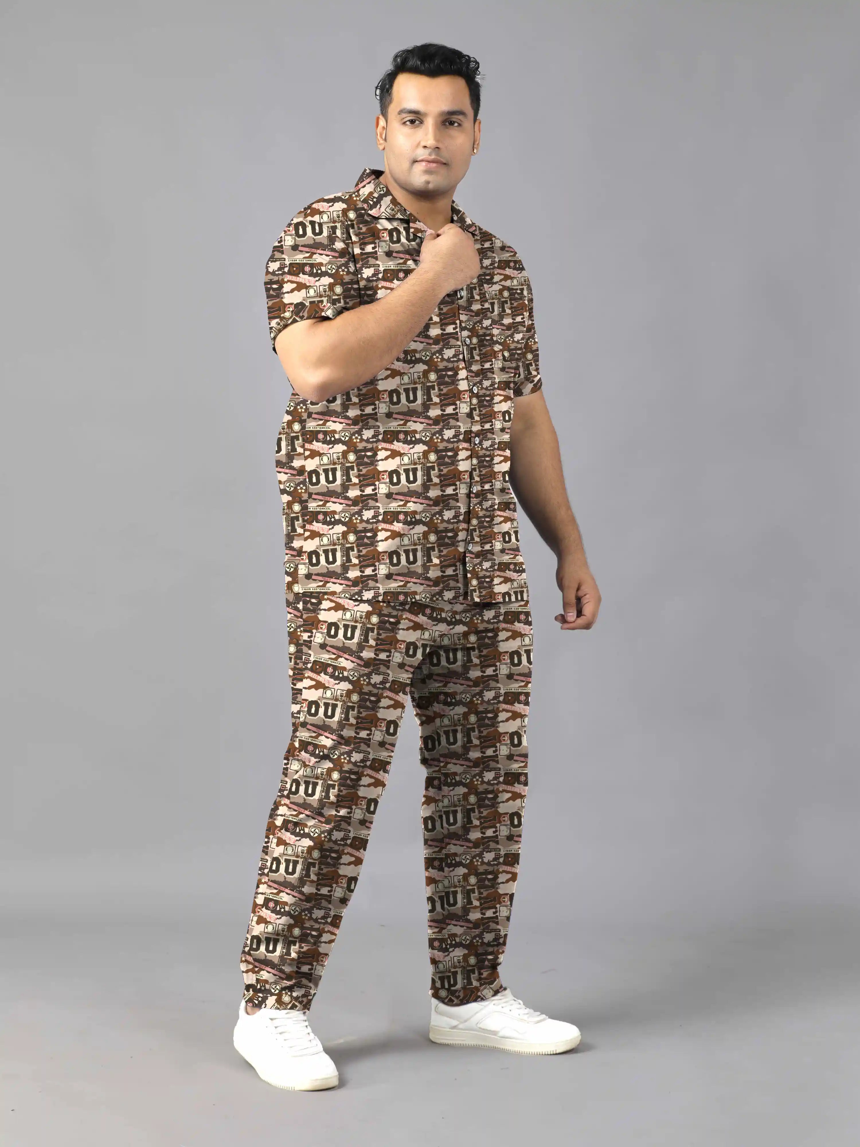 Black Out Print Plus Size Men’s Full Co-ord Set
