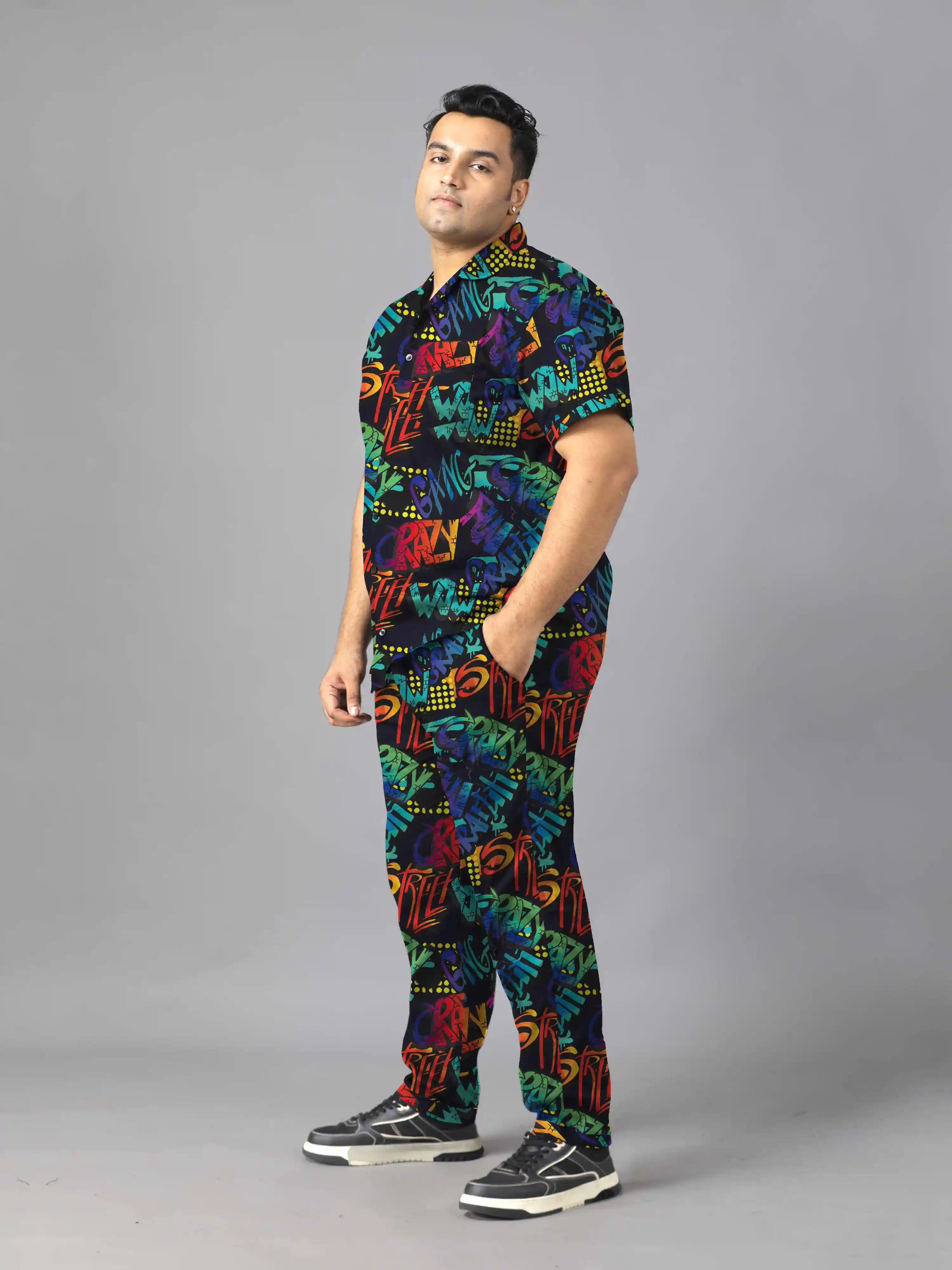 Stylised Lettering Digital Printed Plus Size Men’s Full Co-ord Set