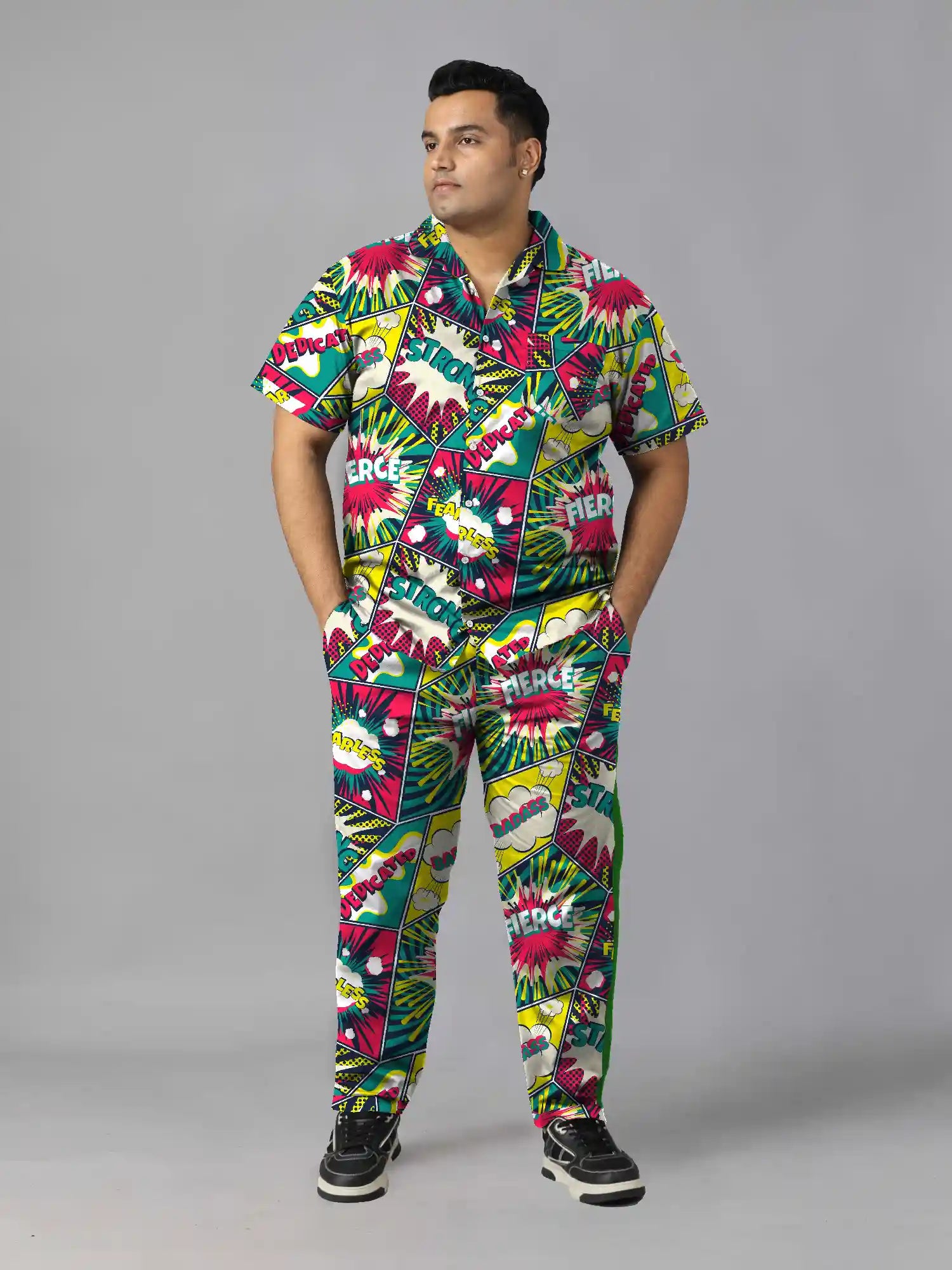 Vibrant Pop Art Digital Printed Plus Size Men’s Full Co-ord Set