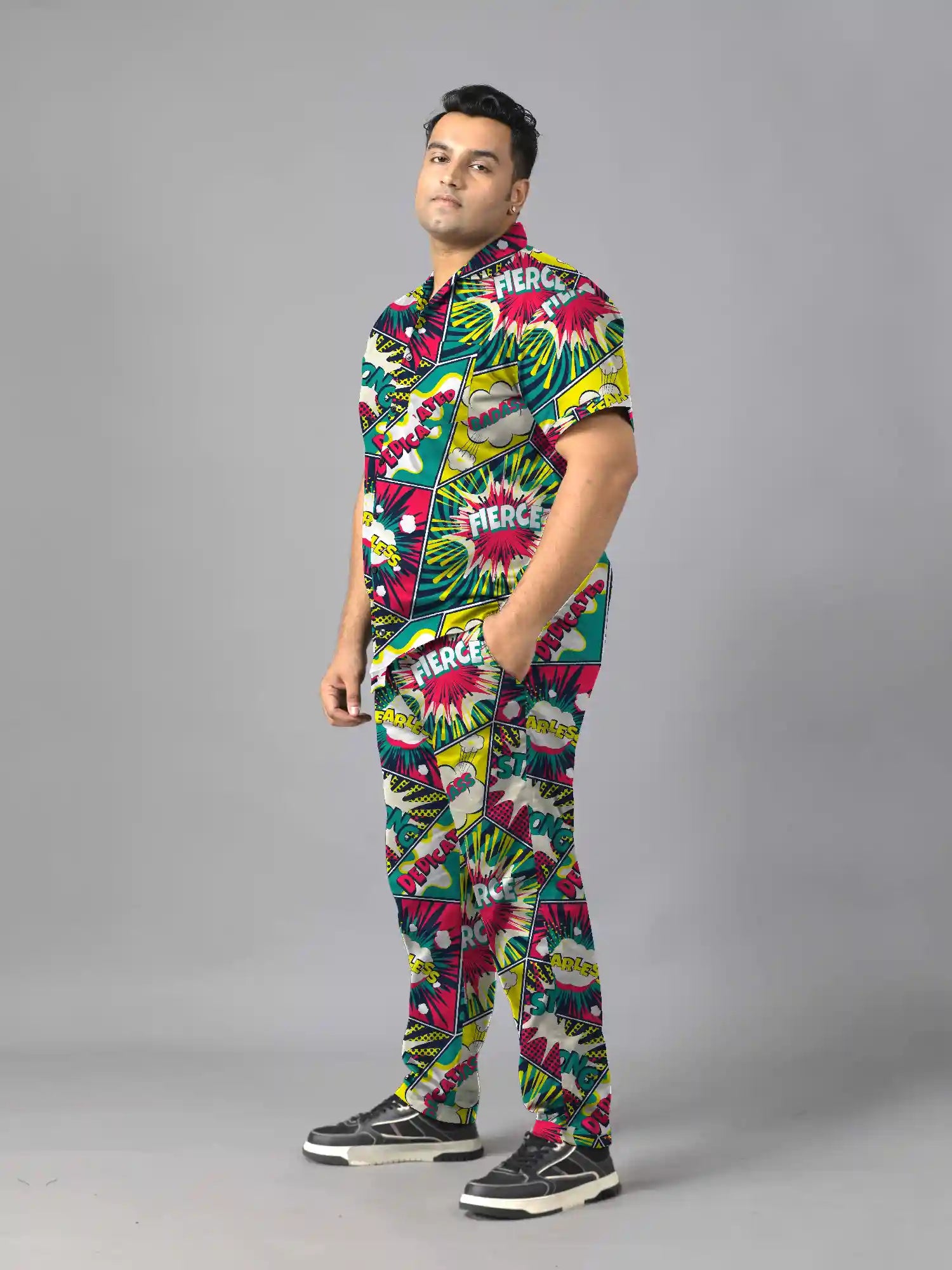Vibrant Pop Art Digital Printed Plus Size Men’s Full Co-ord Set