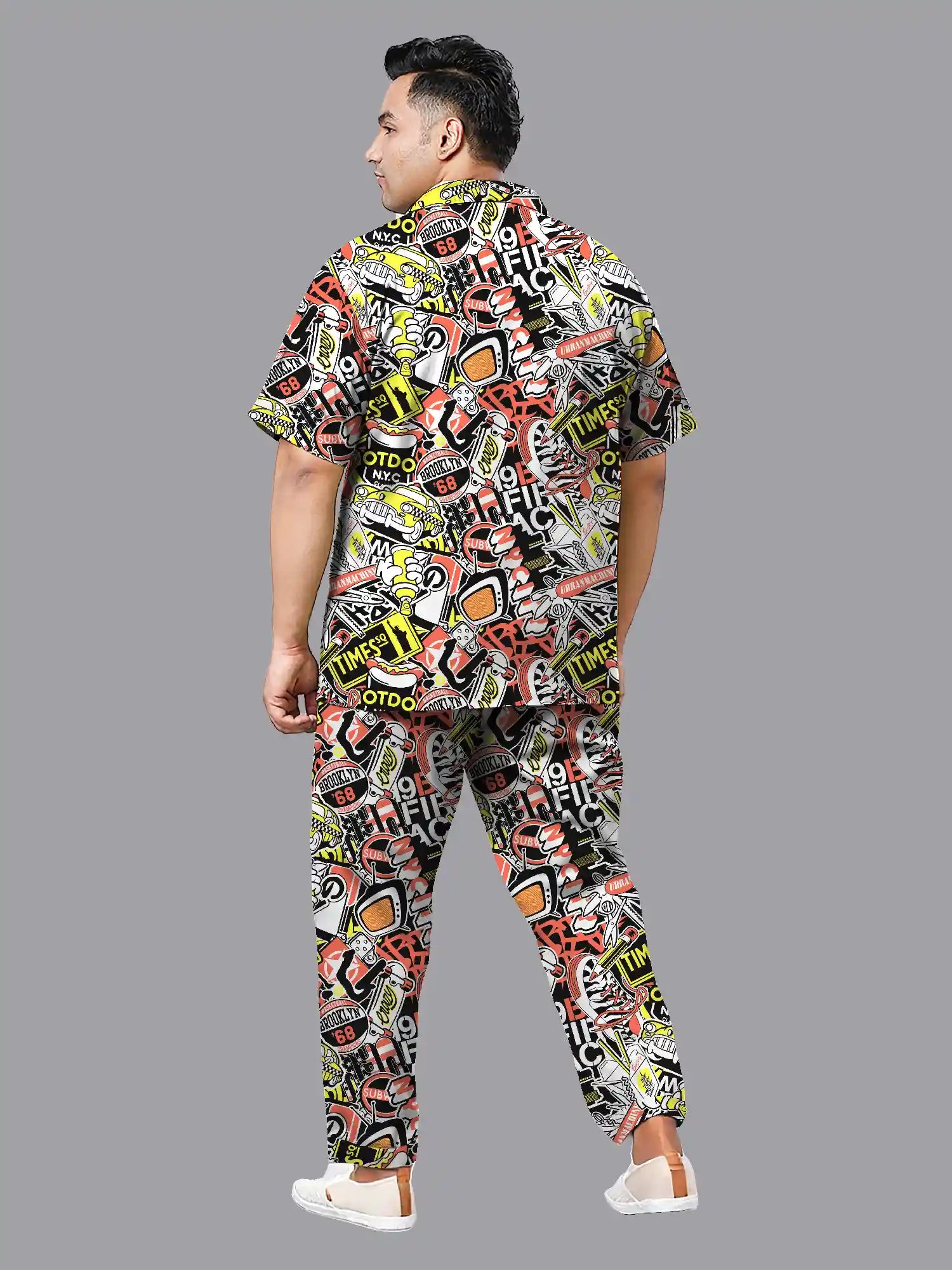 Sticker Bomb Digital Printed Plus Size Men’s Full Co-ord Set