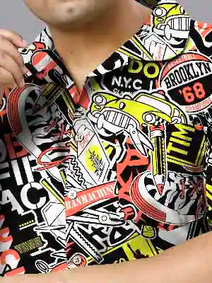 Sticker Bomb Digital Printed Plus Size Men’s Full Co-ord Set