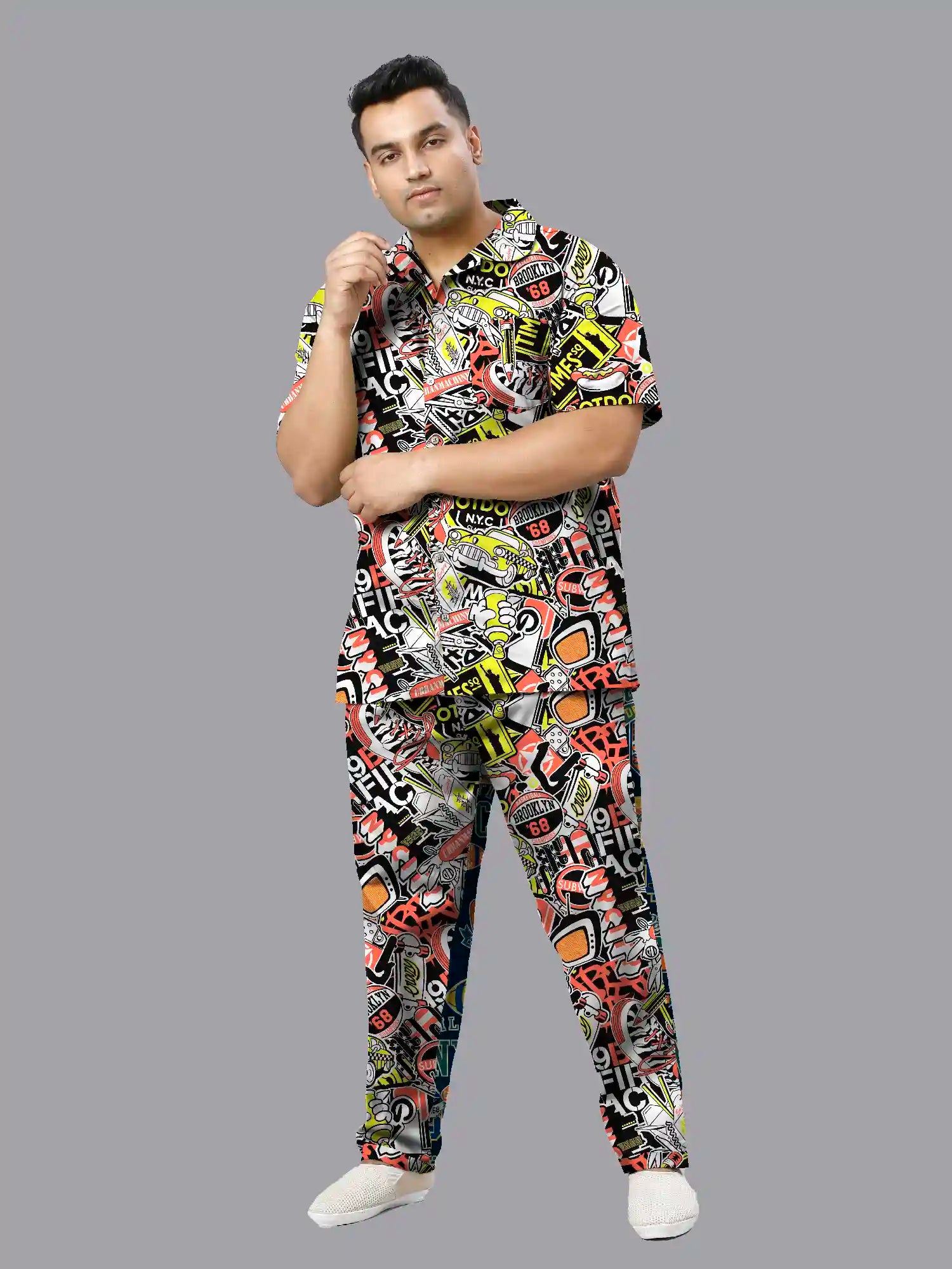 Sticker Bomb Digital Printed Plus Size Men’s Full Co-ord Set