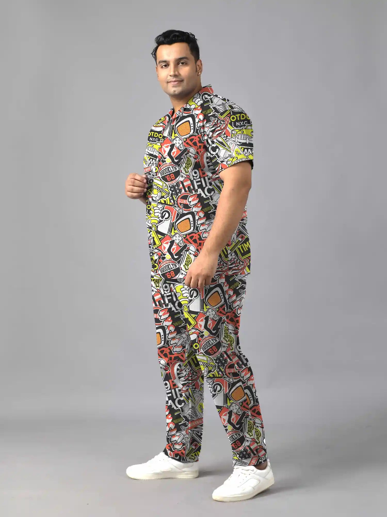 Sticker Bomb Digital Printed Plus Size Men’s Full Co-ord Set