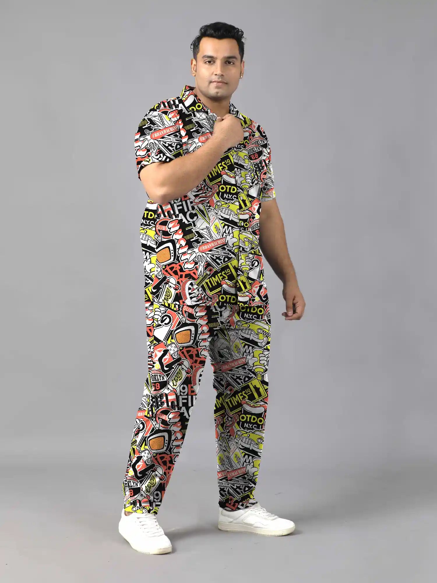 Sticker Bomb Digital Printed Plus Size Men’s Full Co-ord Set