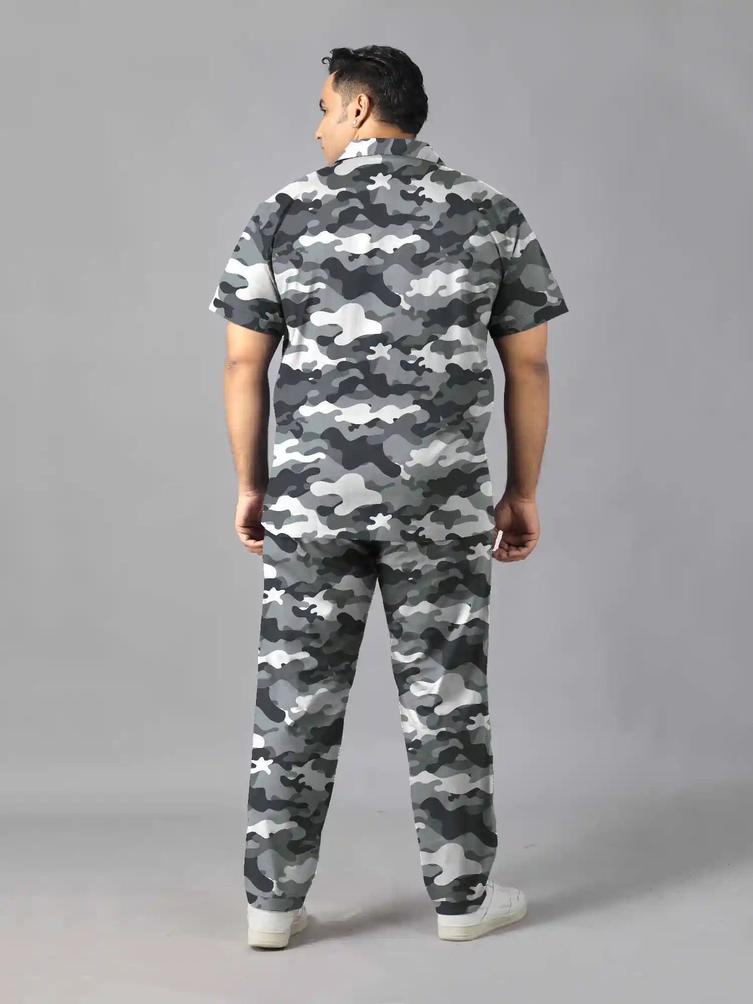 Grey Camo Printed Plus Size Men’s Full Co-ord Set
