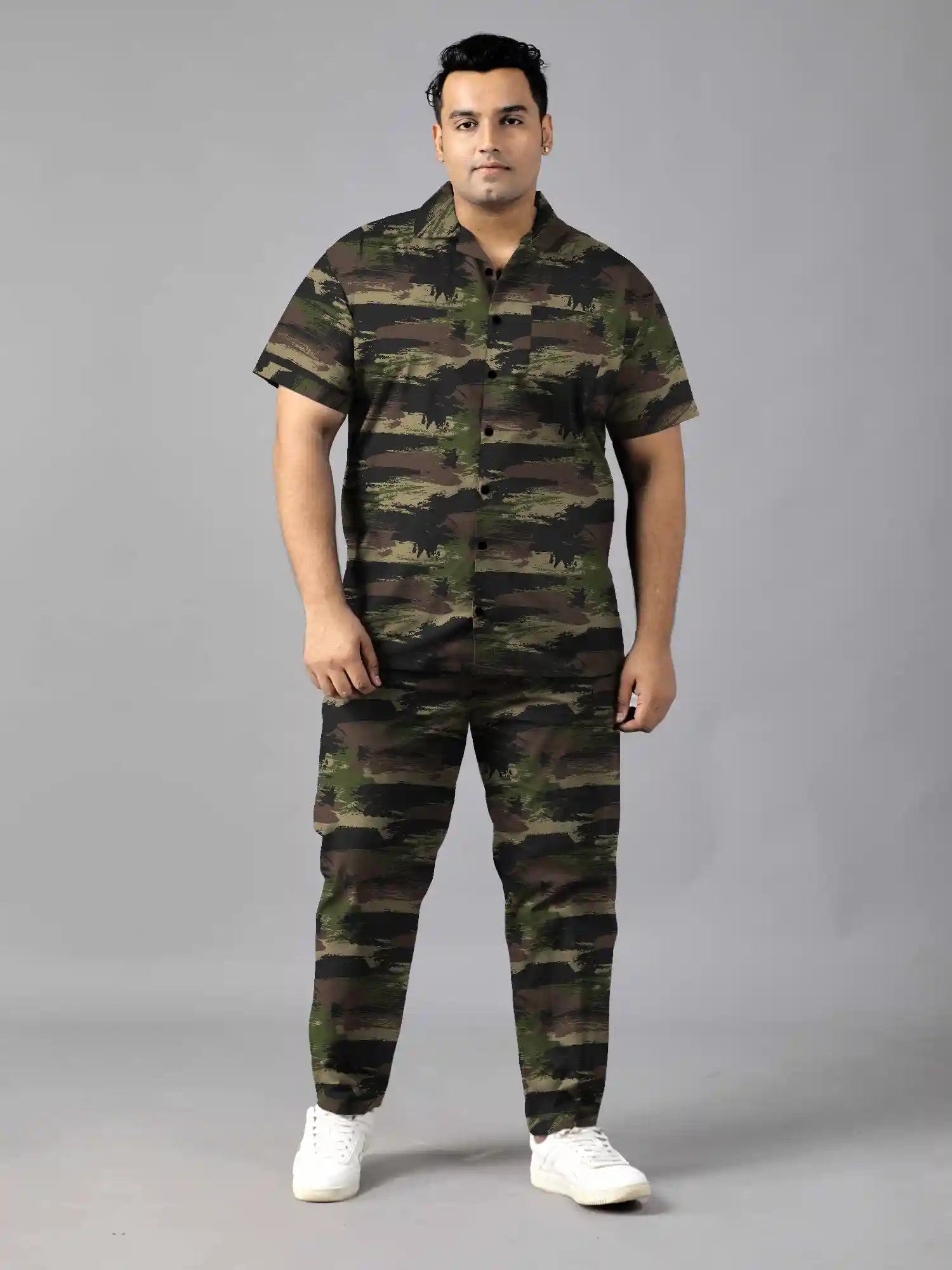 Brush Stroke Camo Printed Plus Size Men’s Full Co-ord Set