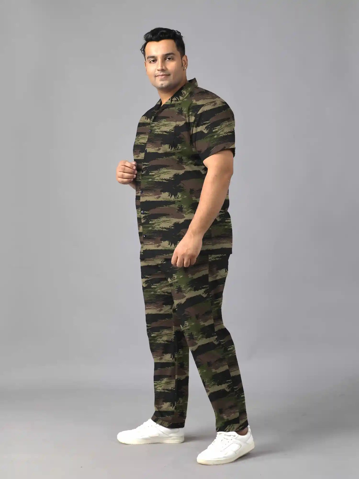Brush Stroke Camo Printed Plus Size Men’s Full Co-ord Set