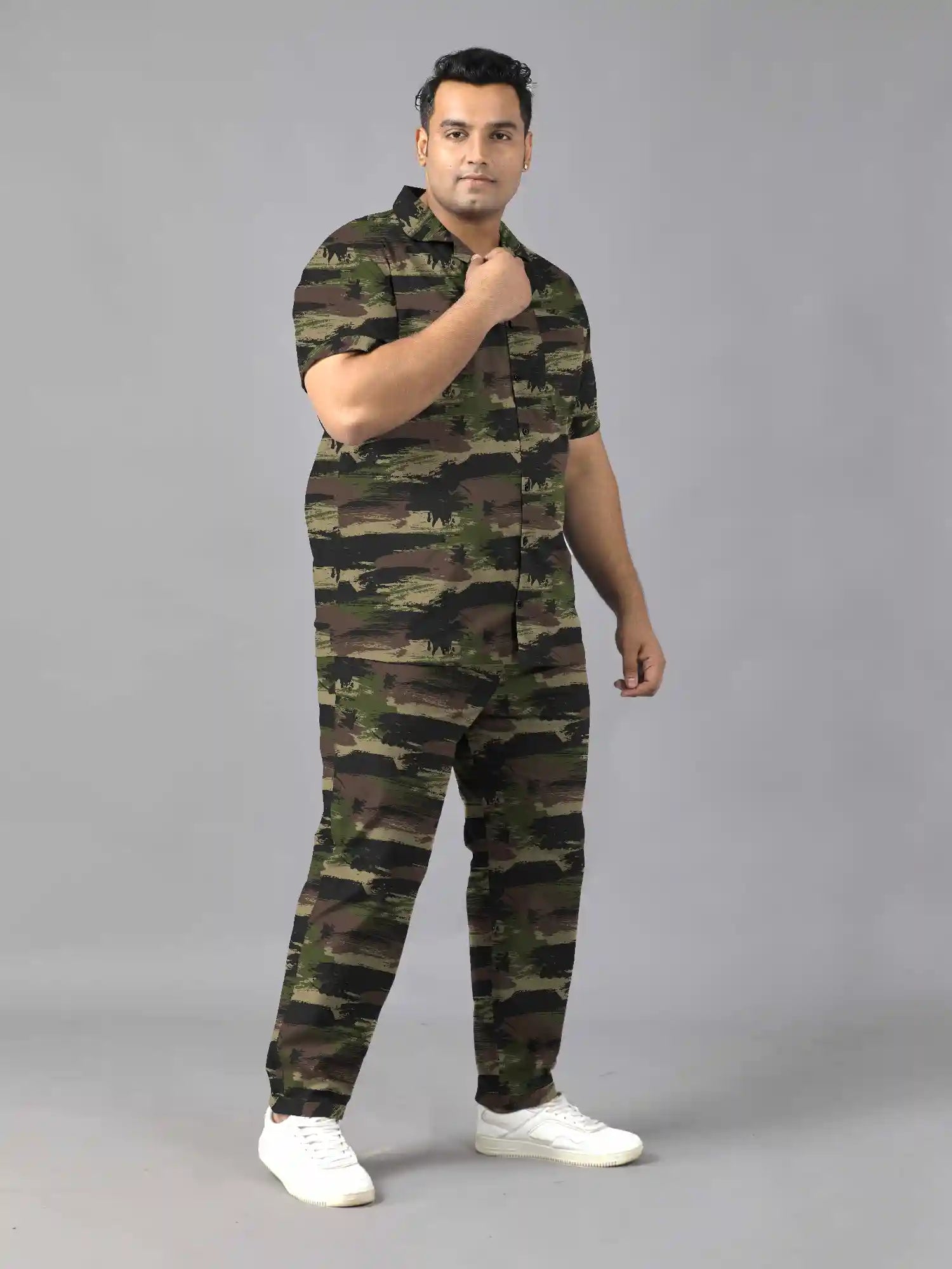 Brush Stroke Camo Printed Plus Size Men’s Full Co-ord Set