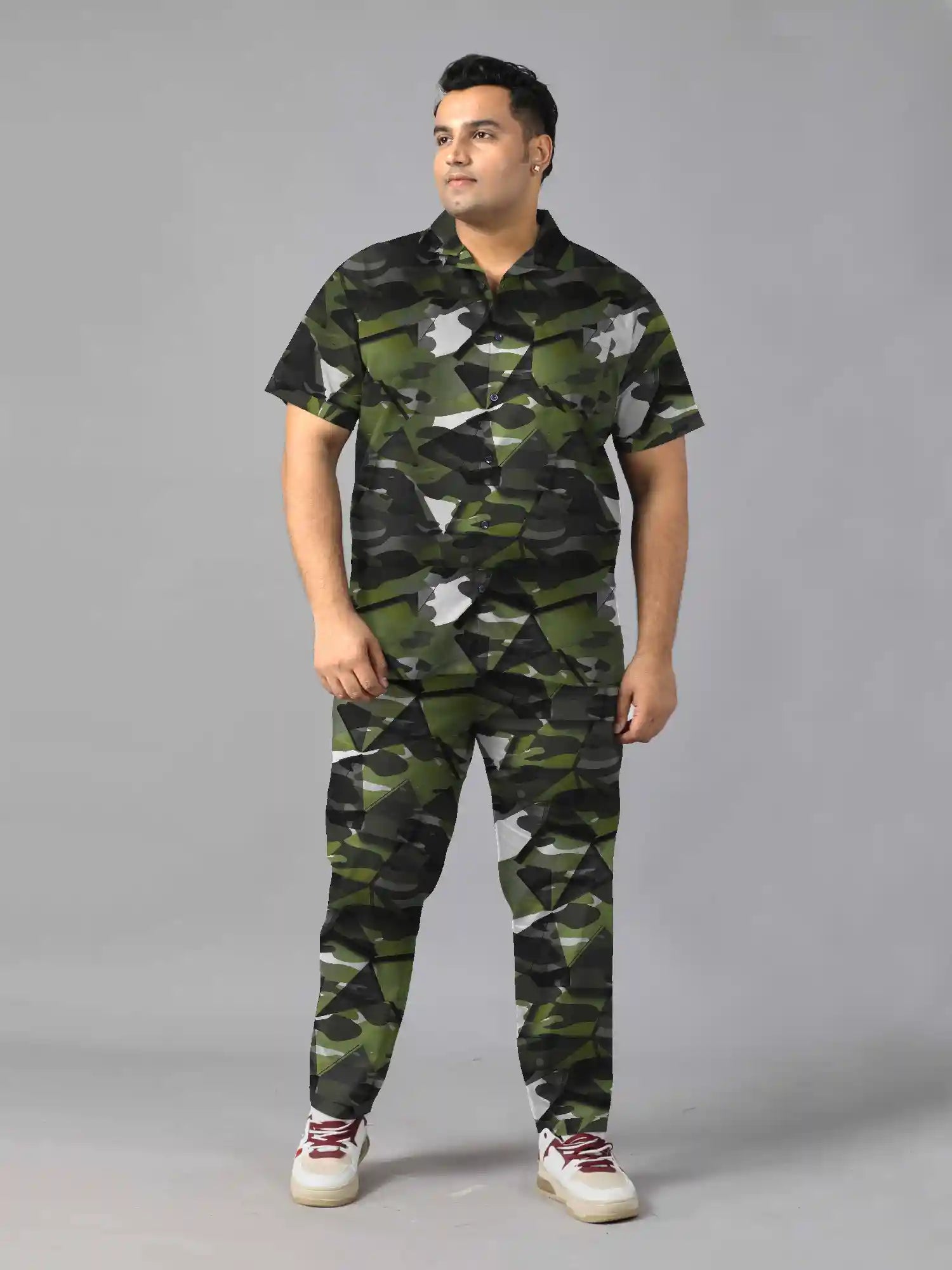 Camouflage Printed Plus Size Men’s Full Co-ord Set