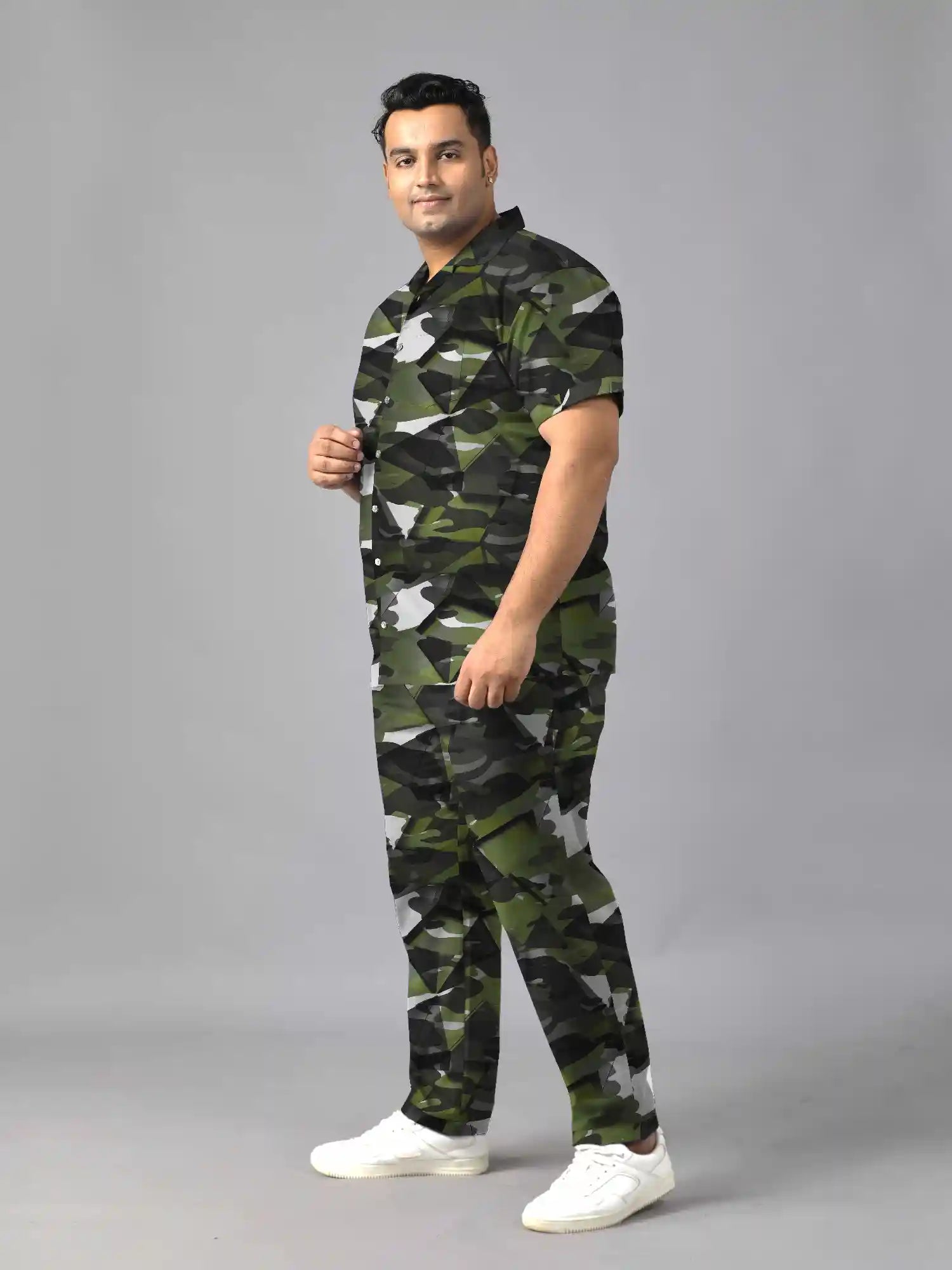 Camouflage Printed Plus Size Men’s Full Co-ord Set