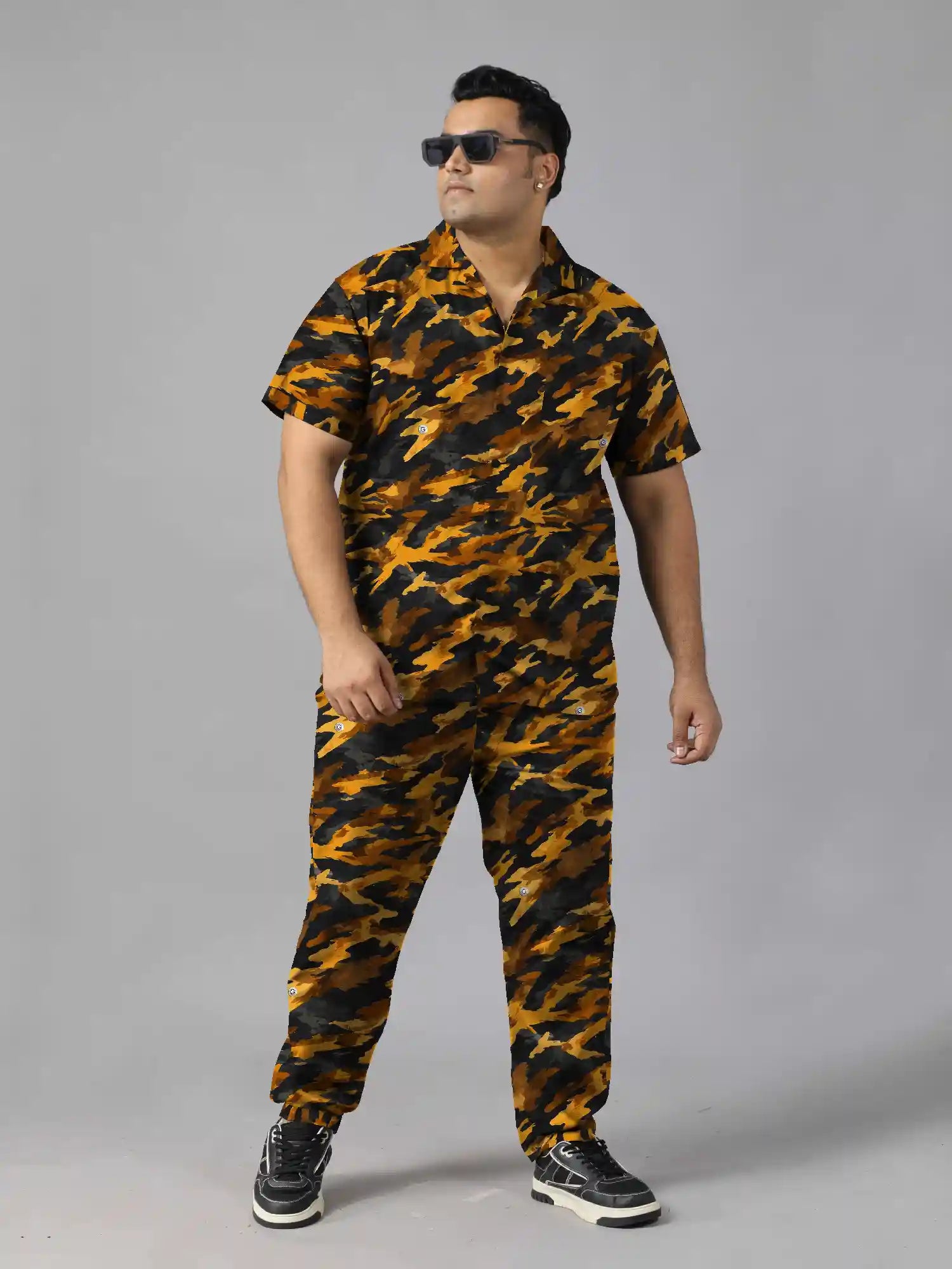 Gold Camo Print Plus Size Men’s Full Co-ord Set