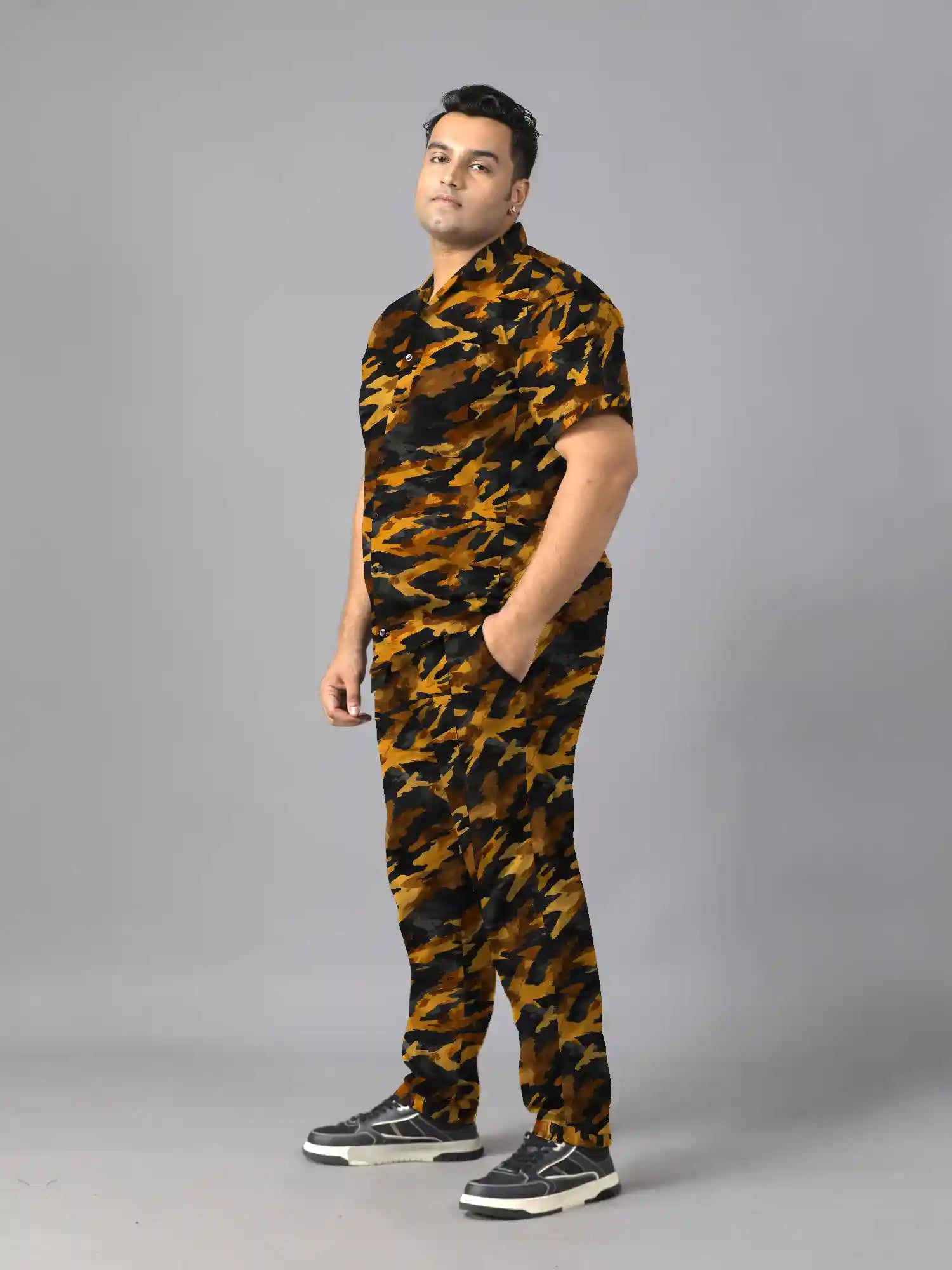 Gold Camo Print Plus Size Men’s Full Co-ord Set