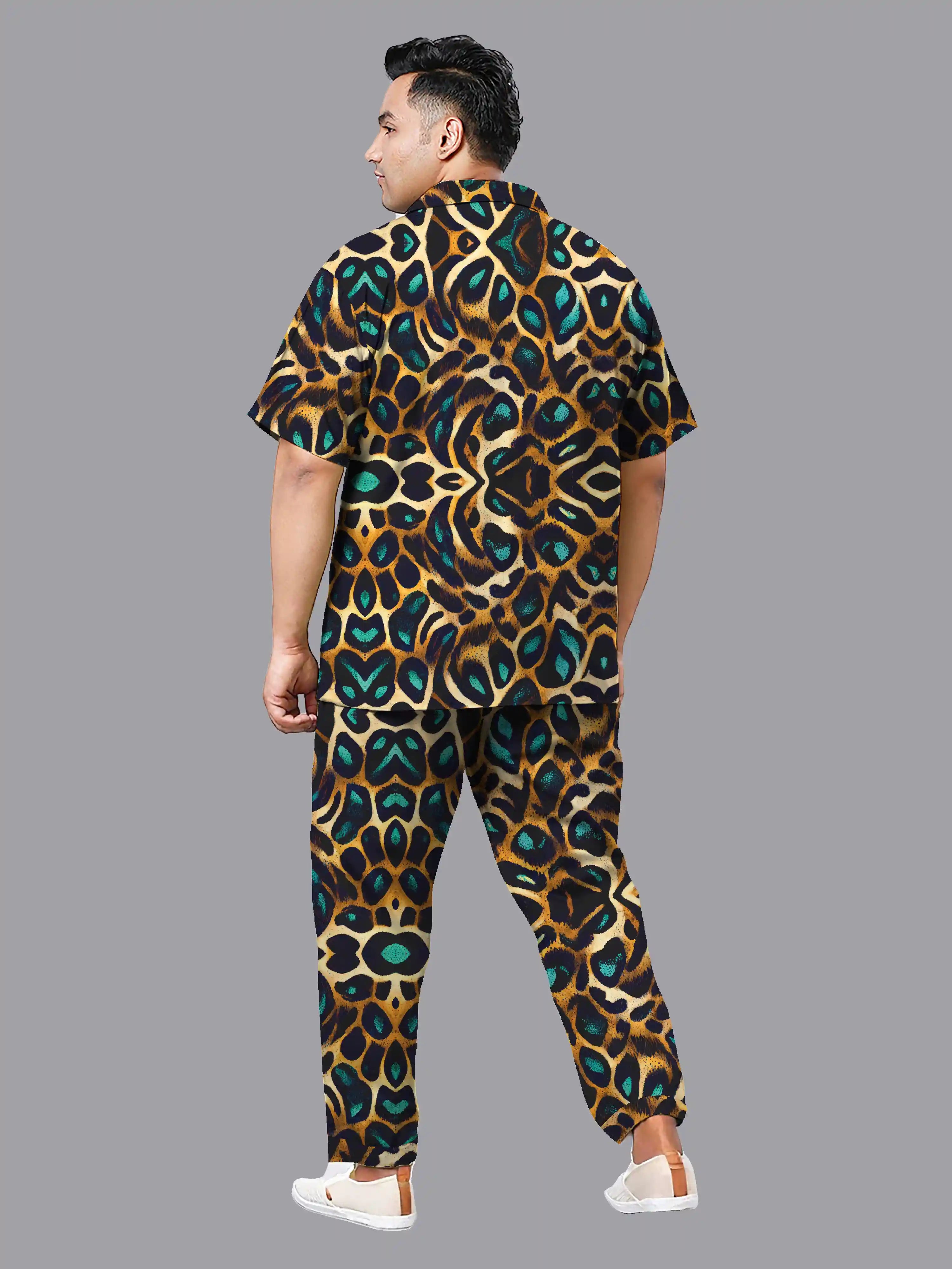 Leopard Pattern Digital Printed Plus Size Men's Full Co-ord Set