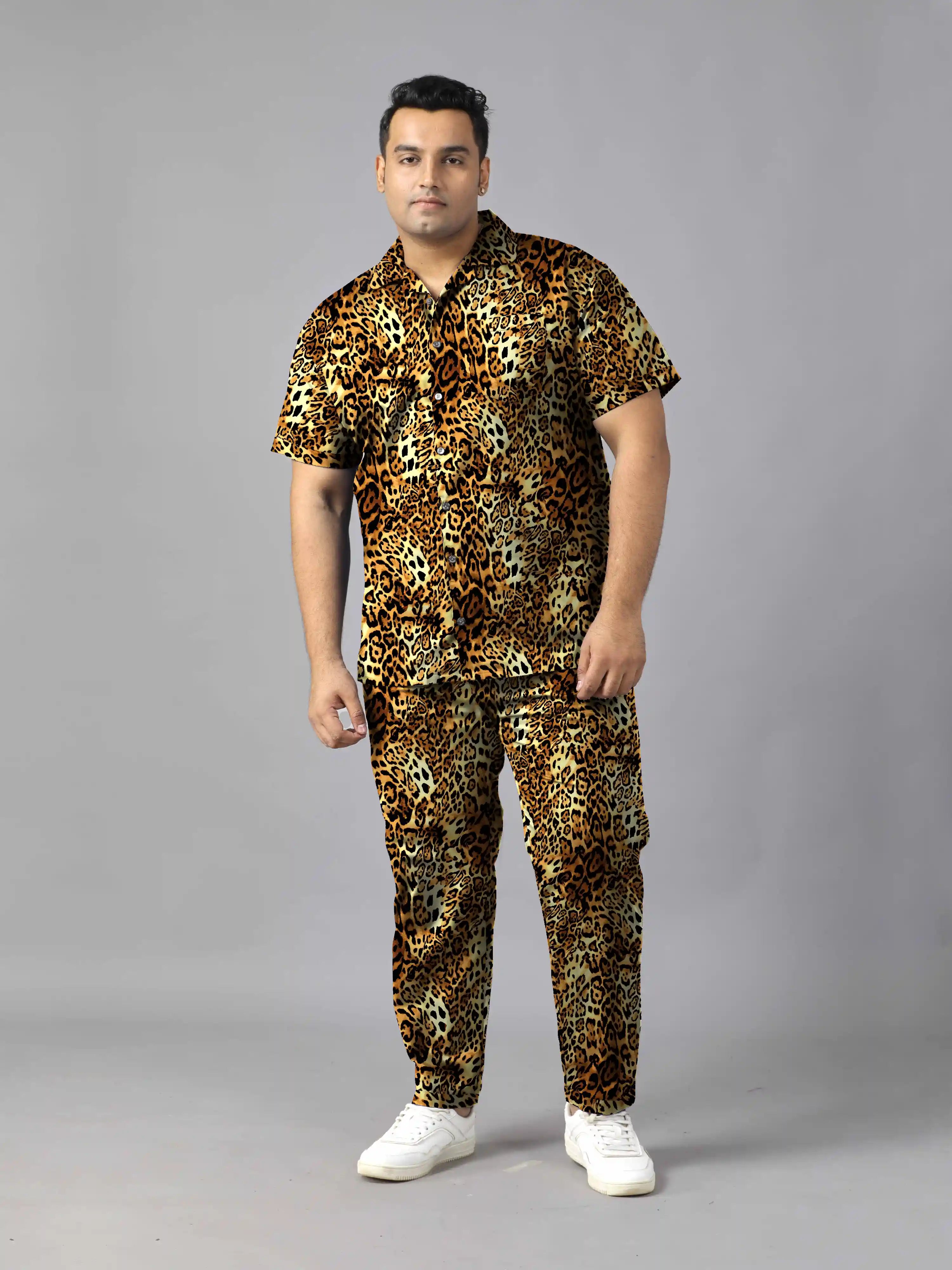 Leopard Skin Digital Printed Plus Size Men's Full Co-ord Set