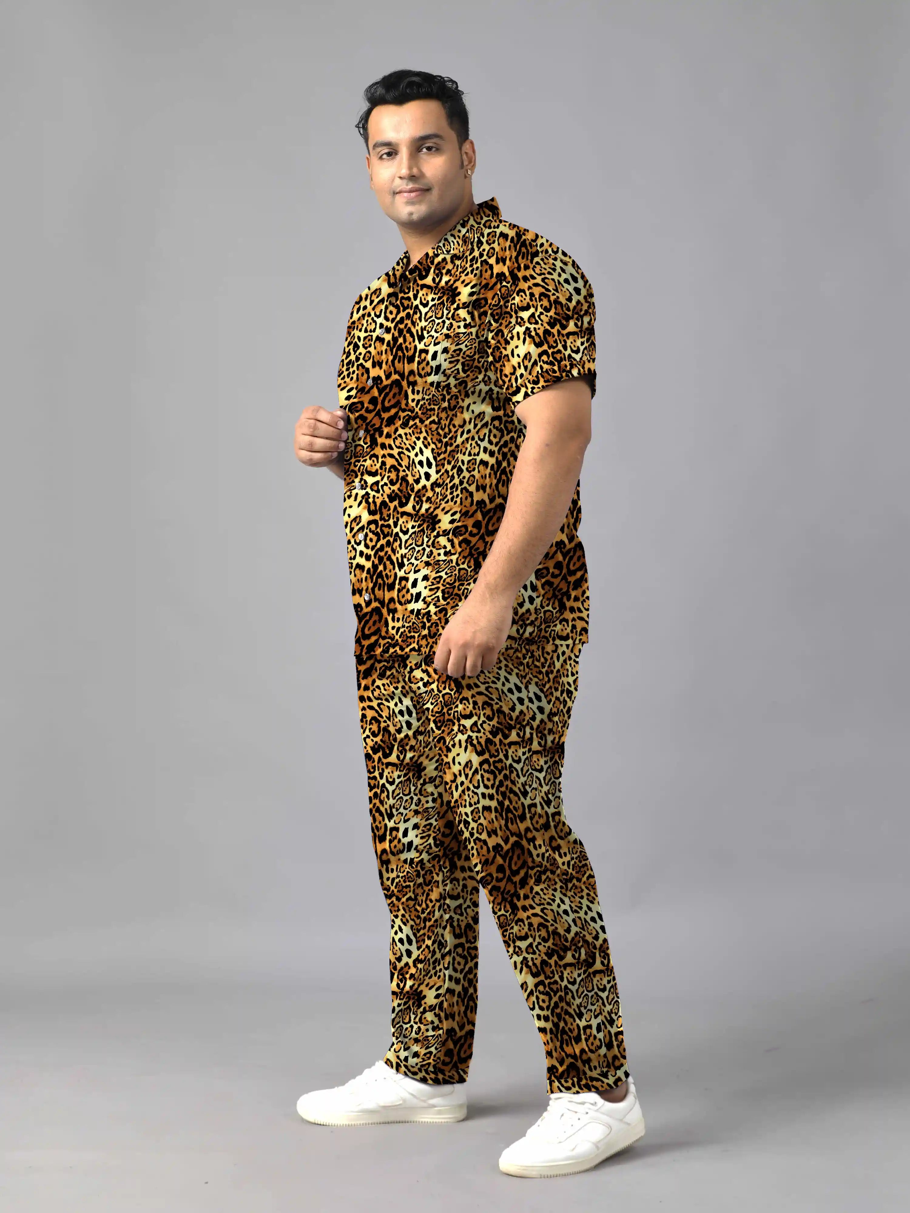 Leopard Skin Digital Printed Plus Size Men's Full Co-ord Set