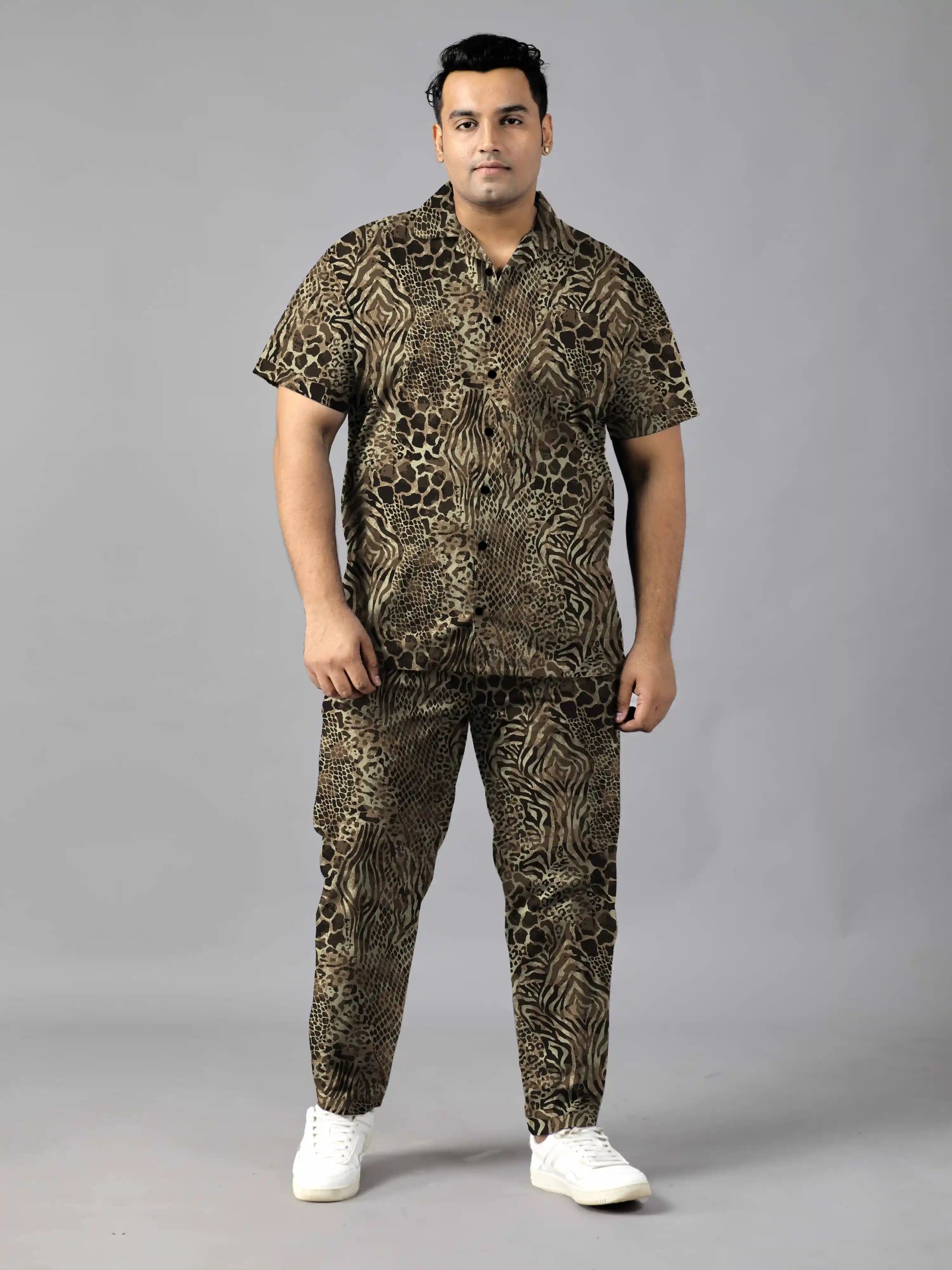 Tribal Leopard Digital Printed Plus Size Men's Full Co-ord Set