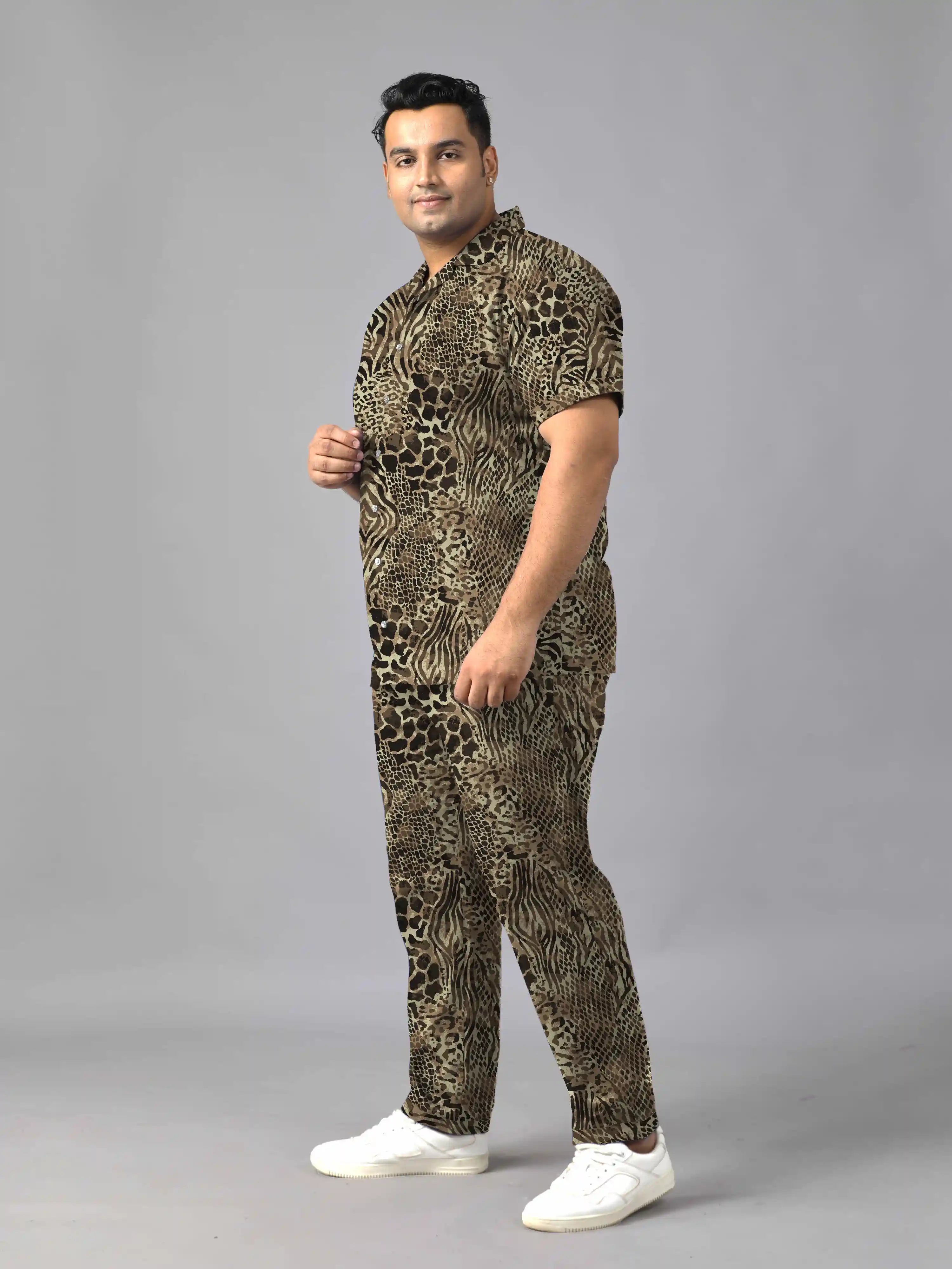 Tribal Leopard Digital Printed Plus Size Men's Full Co-ord Set
