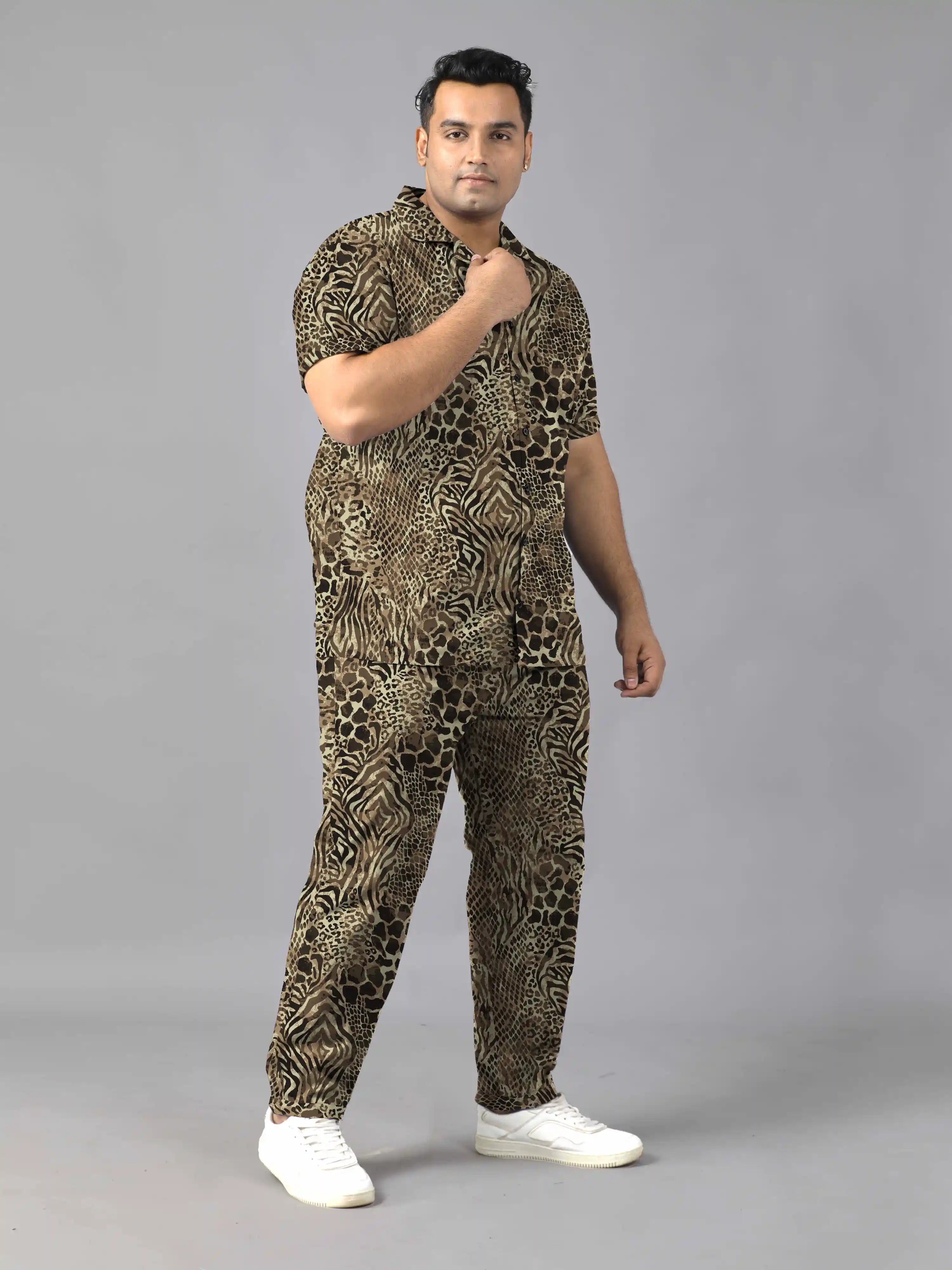 Tribal Leopard Digital Printed Plus Size Men's Full Co-ord Set