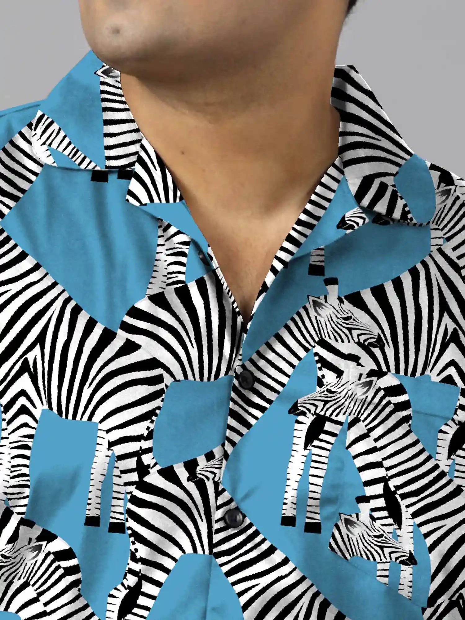 Multiple Zebras Blue Digital Printed Plus Size Men's Full Co-ord Set