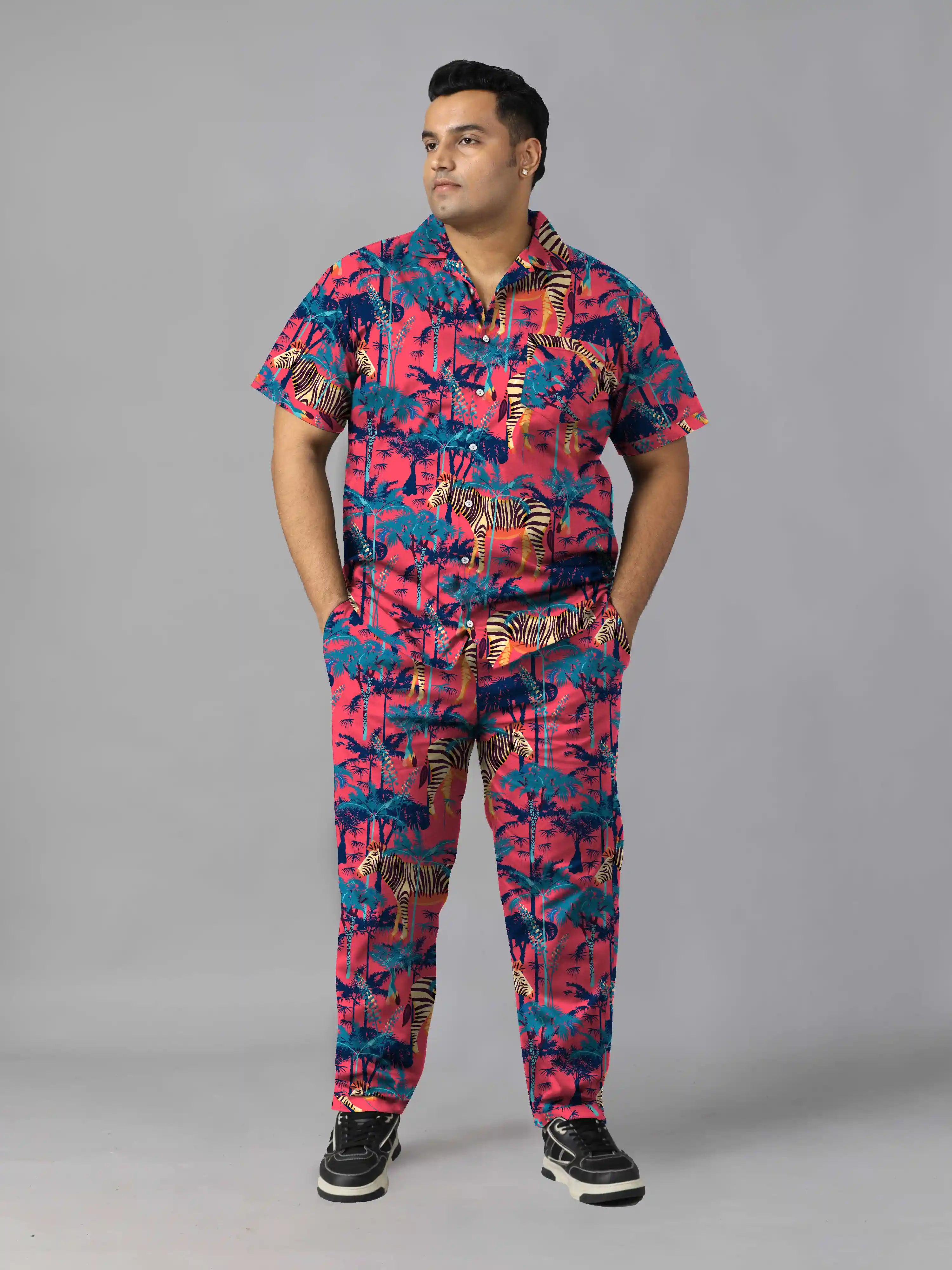 Zebras and Palm Trees Digital Printed Plus Size Men's Full Co-ord Set