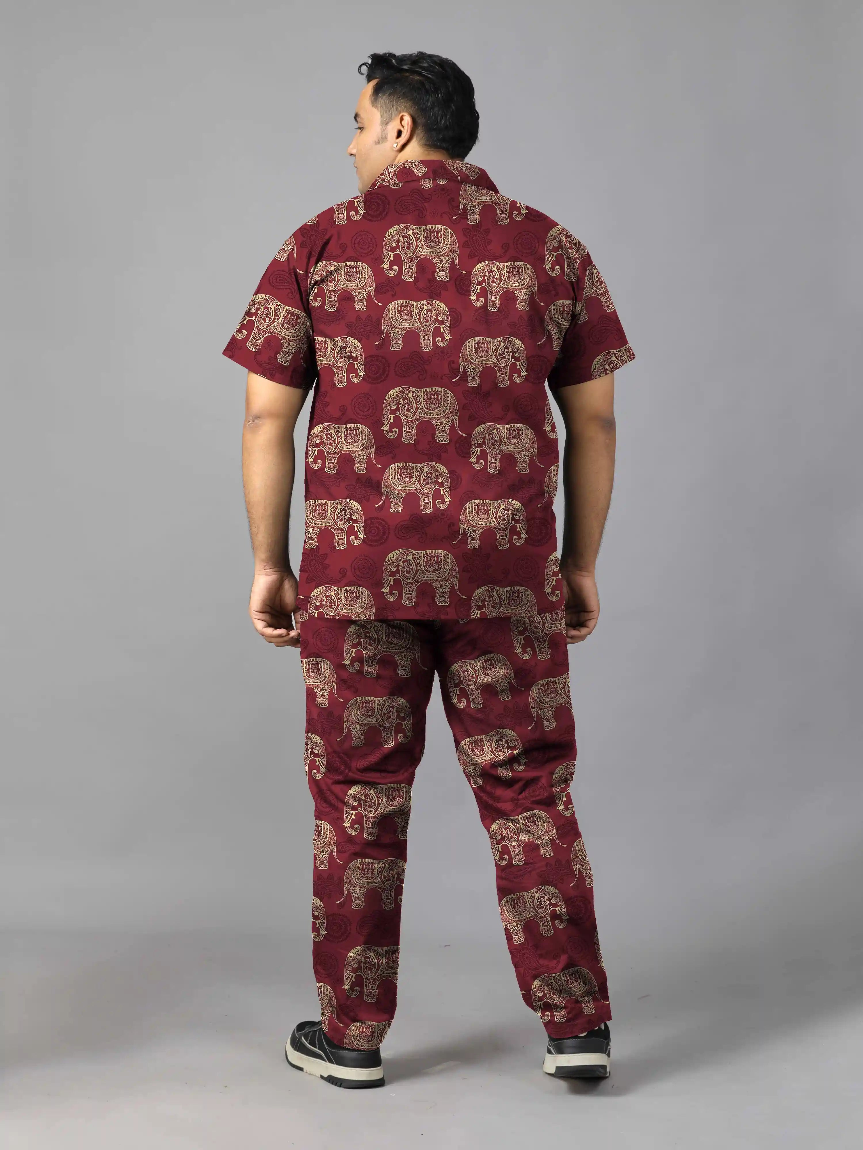 Ethnic Elephants Digital Printed Plus Size Men's Full Co-ord Set