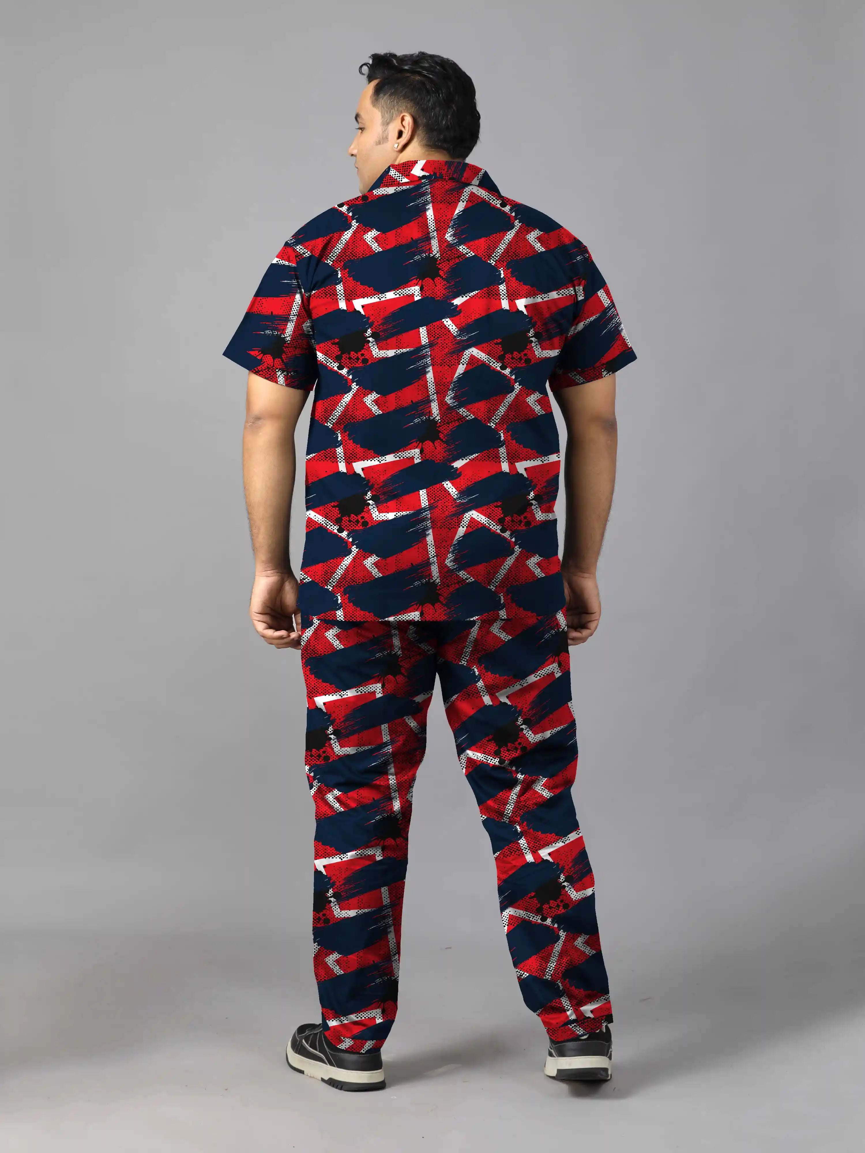 Geometric Lines Digital Printed Plus Size Men's Full Co-ord Set