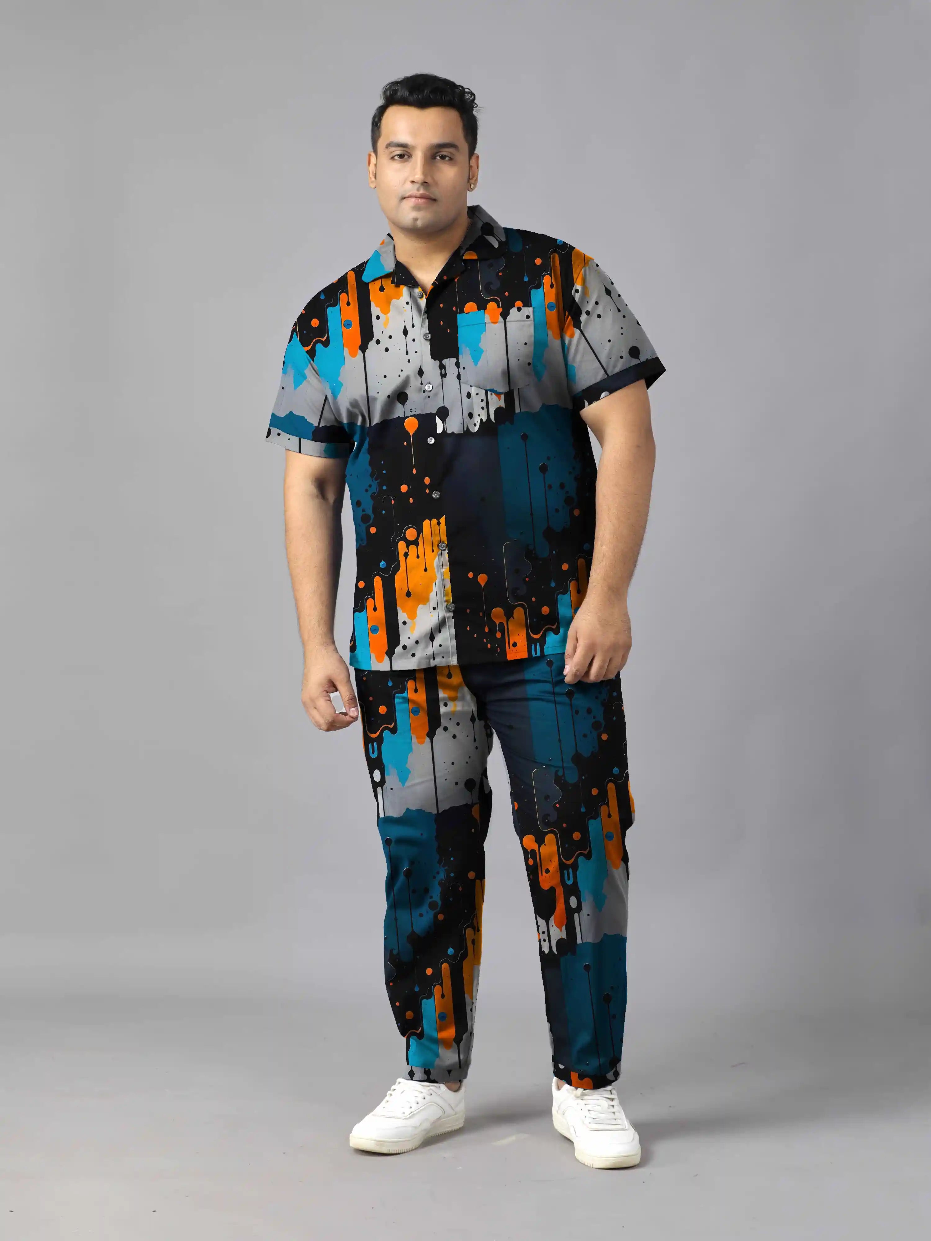 Abstract Painting Digital Printed Plus Size Men's Full Co-ord Set