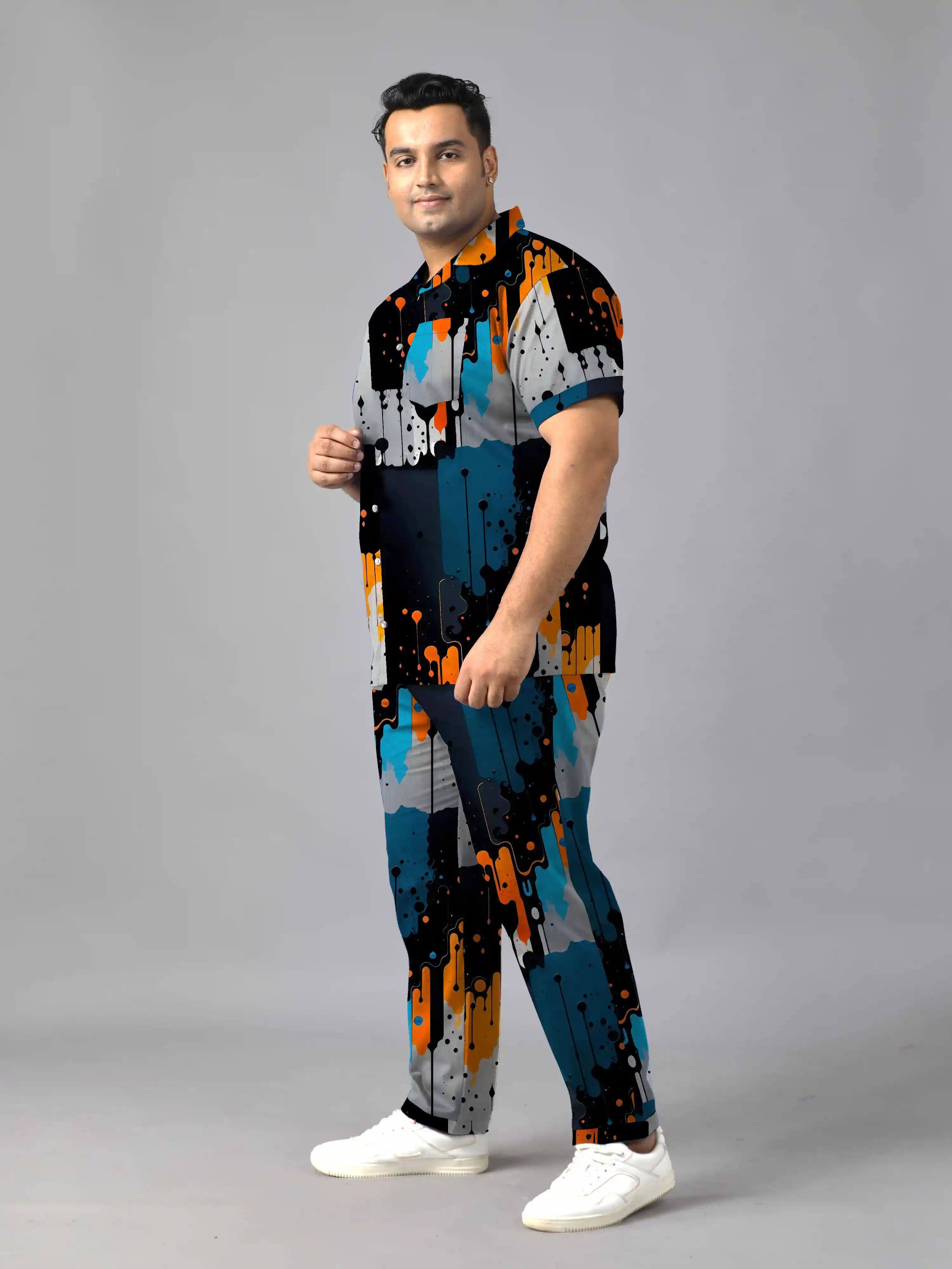 Abstract Painting Digital Printed Plus Size Men's Full Co-ord Set