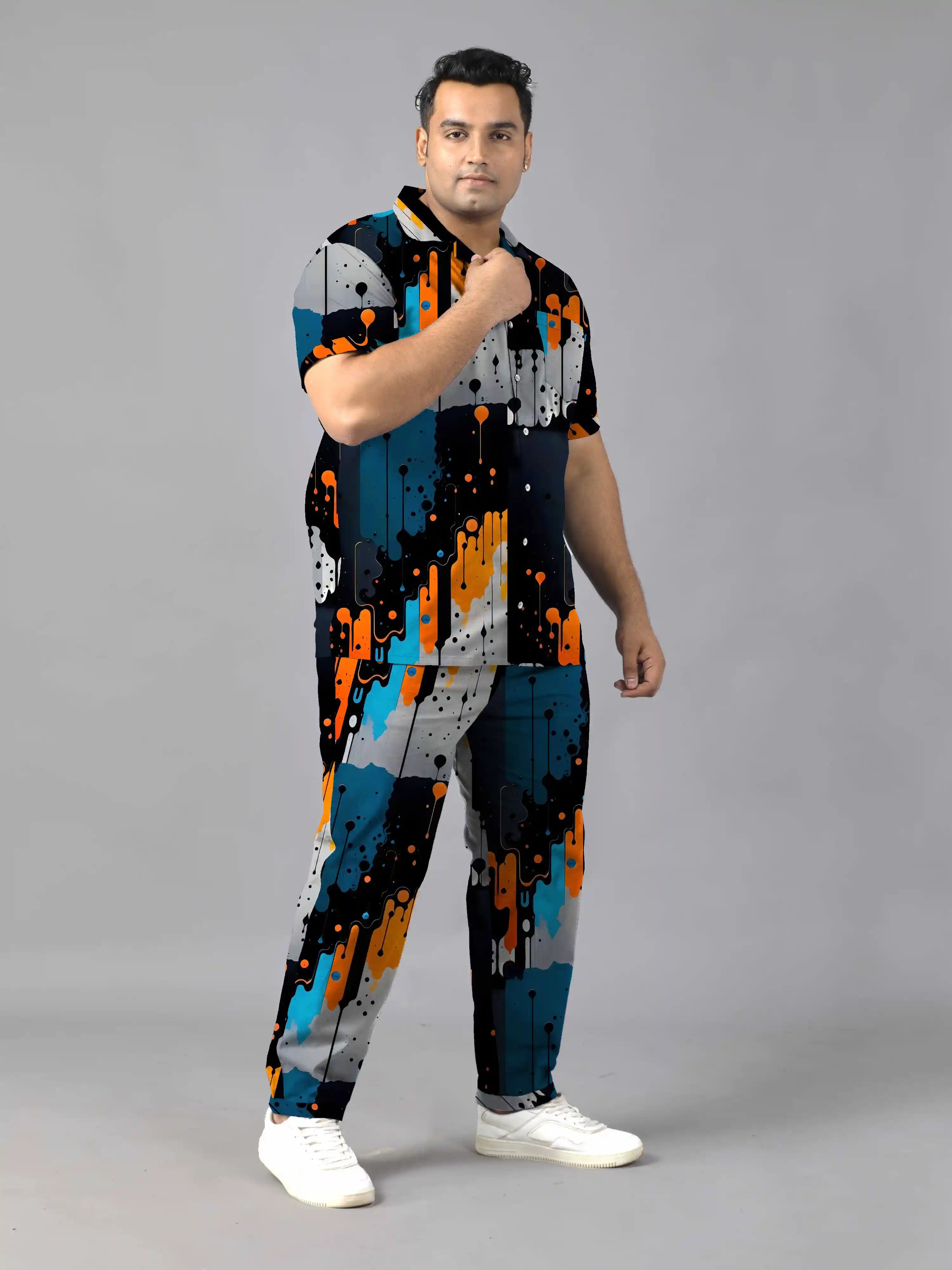 Abstract Painting Digital Printed Plus Size Men's Full Co-ord Set