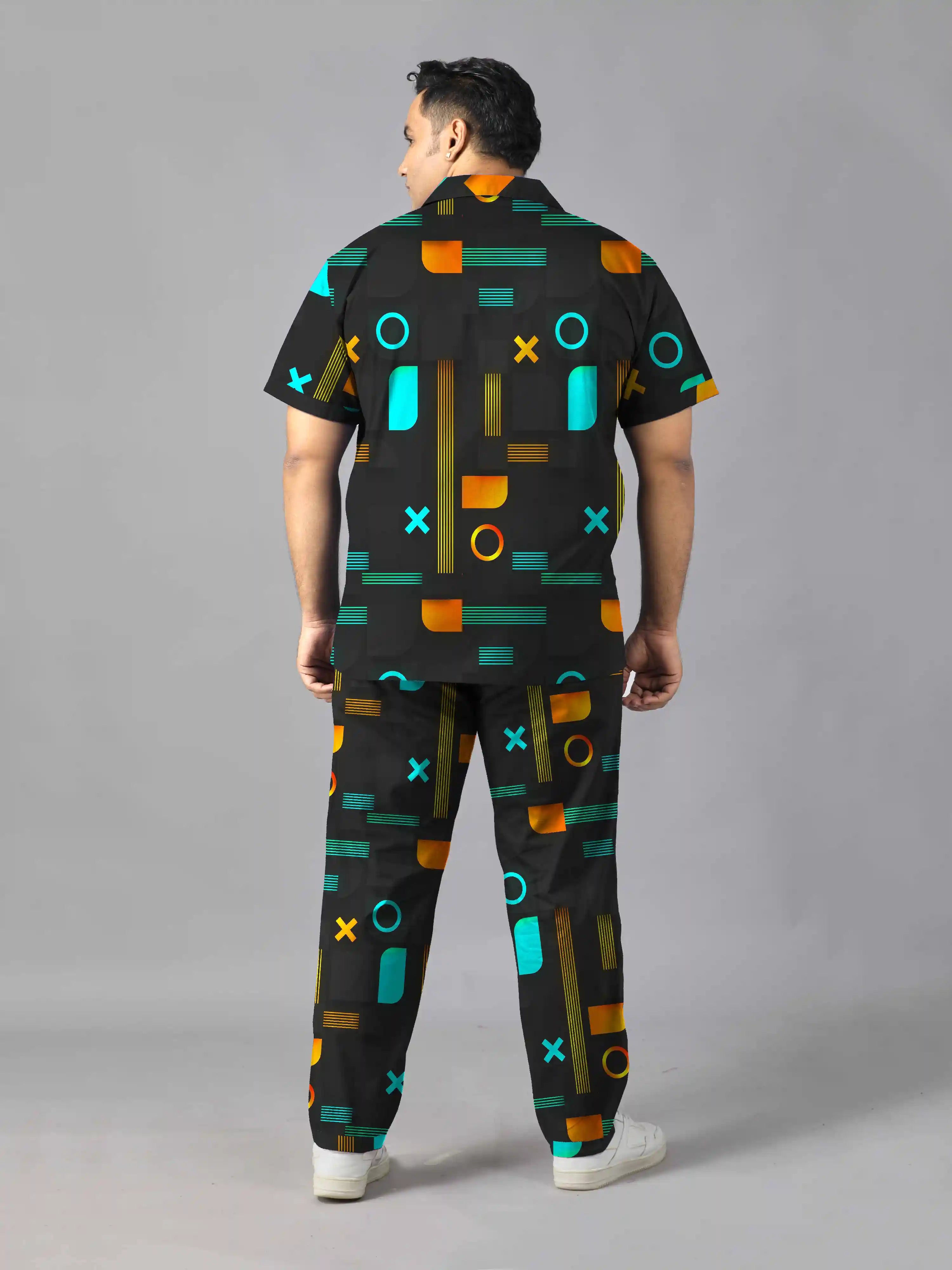 Abstract Shapes Digital Printed Plus Size Men's Full Co-ord Set