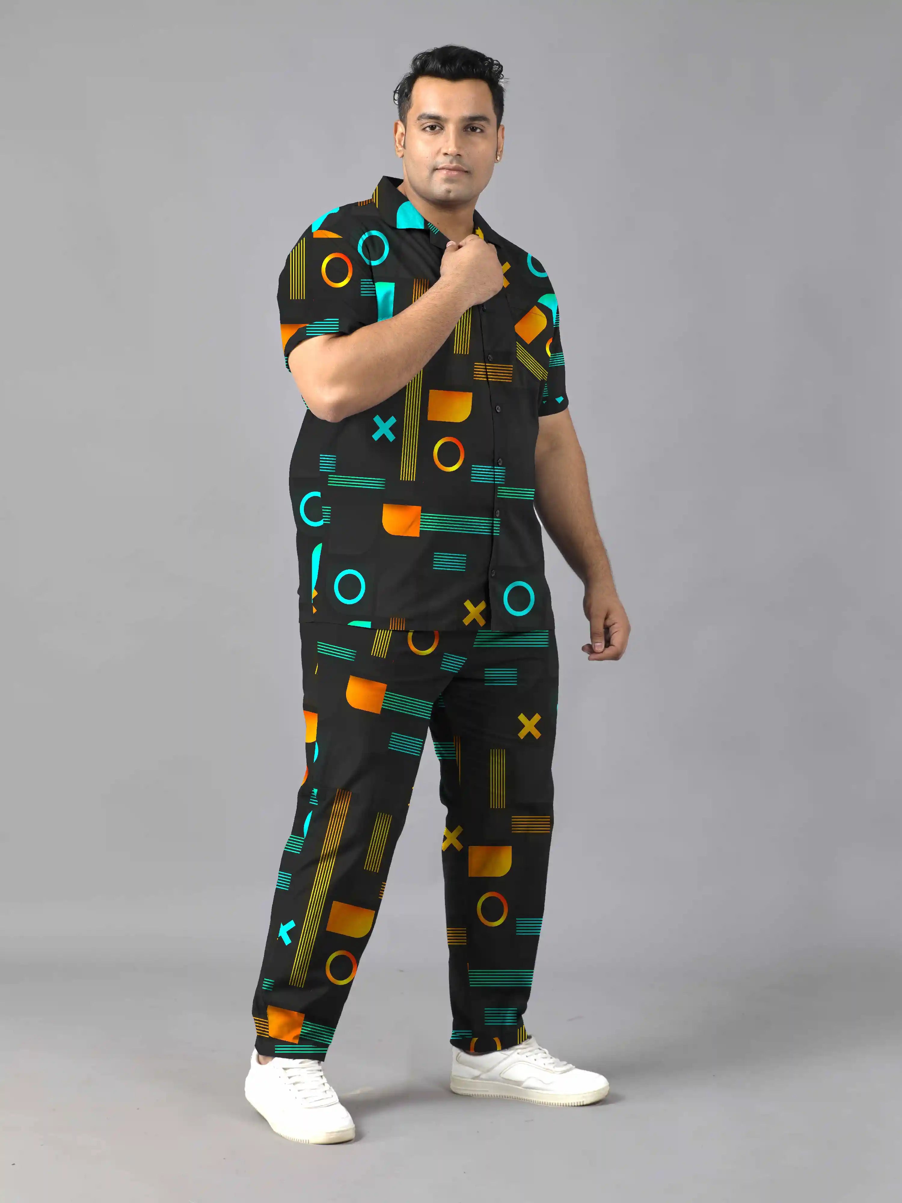 Abstract Shapes Digital Printed Plus Size Men's Full Co-ord Set