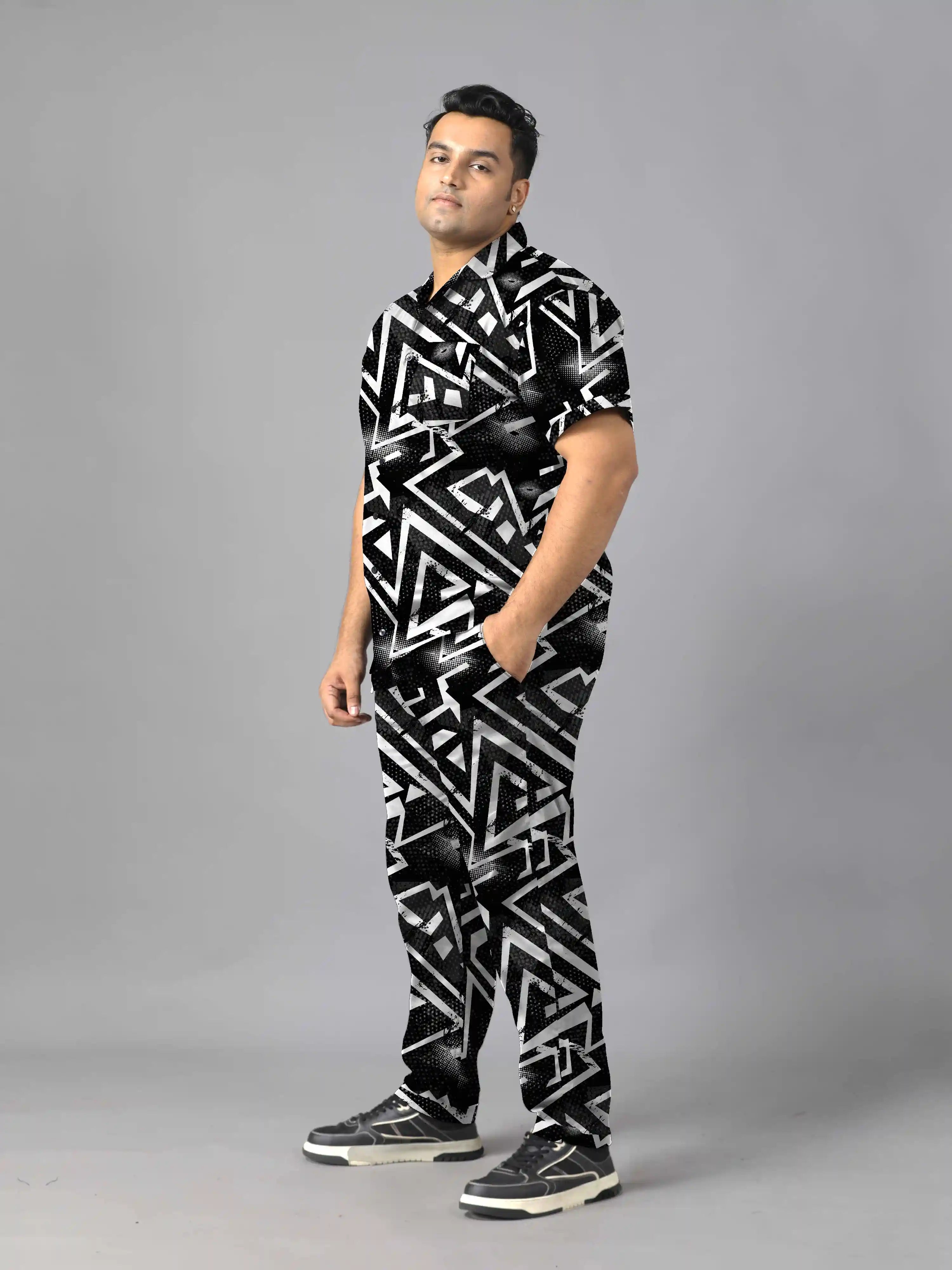 Grunge Pattern Digital Printed Plus Size Men's Full Co-Ord Set