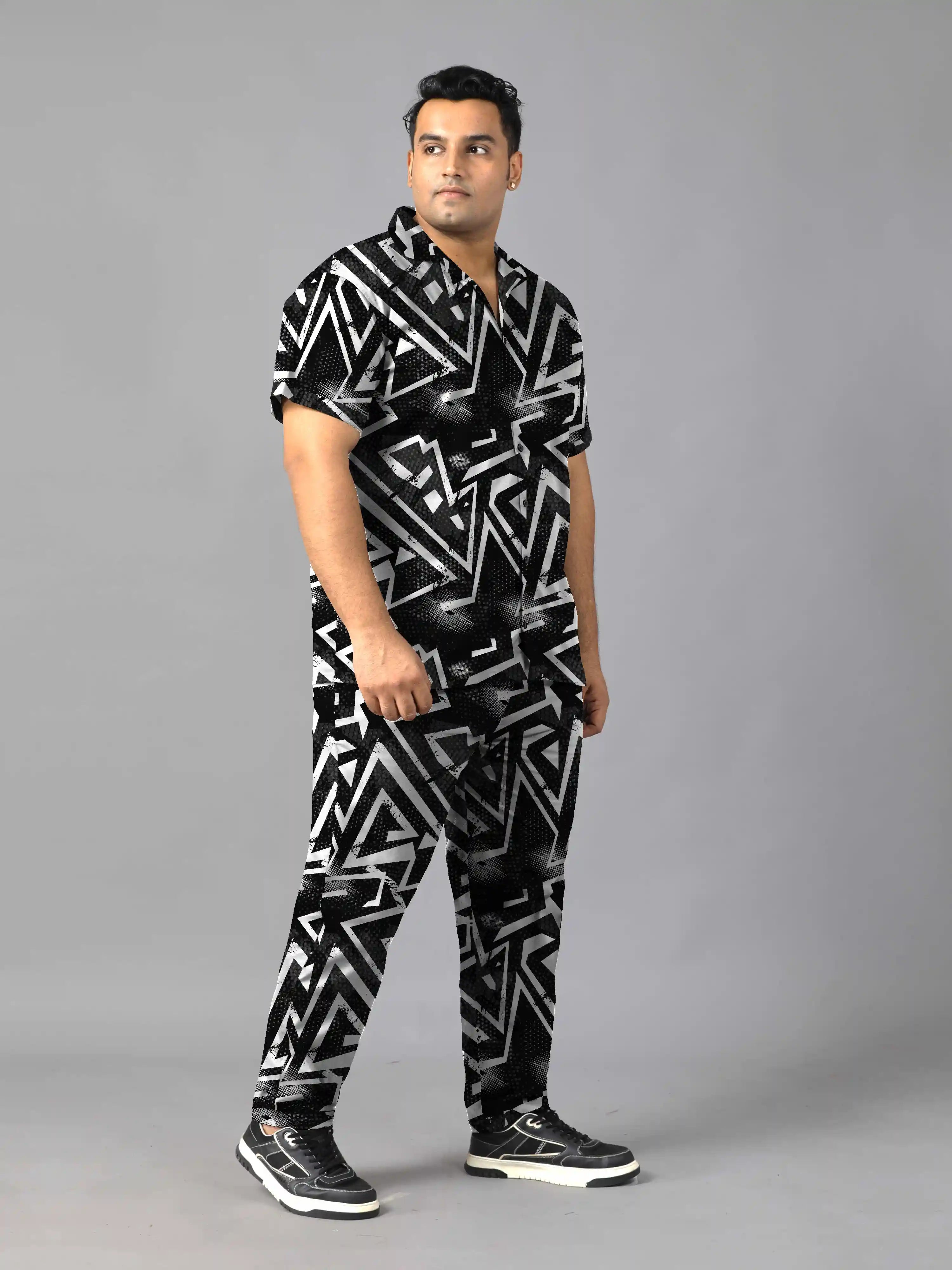 Grunge Pattern Digital Printed Plus Size Men's Full Co-Ord Set